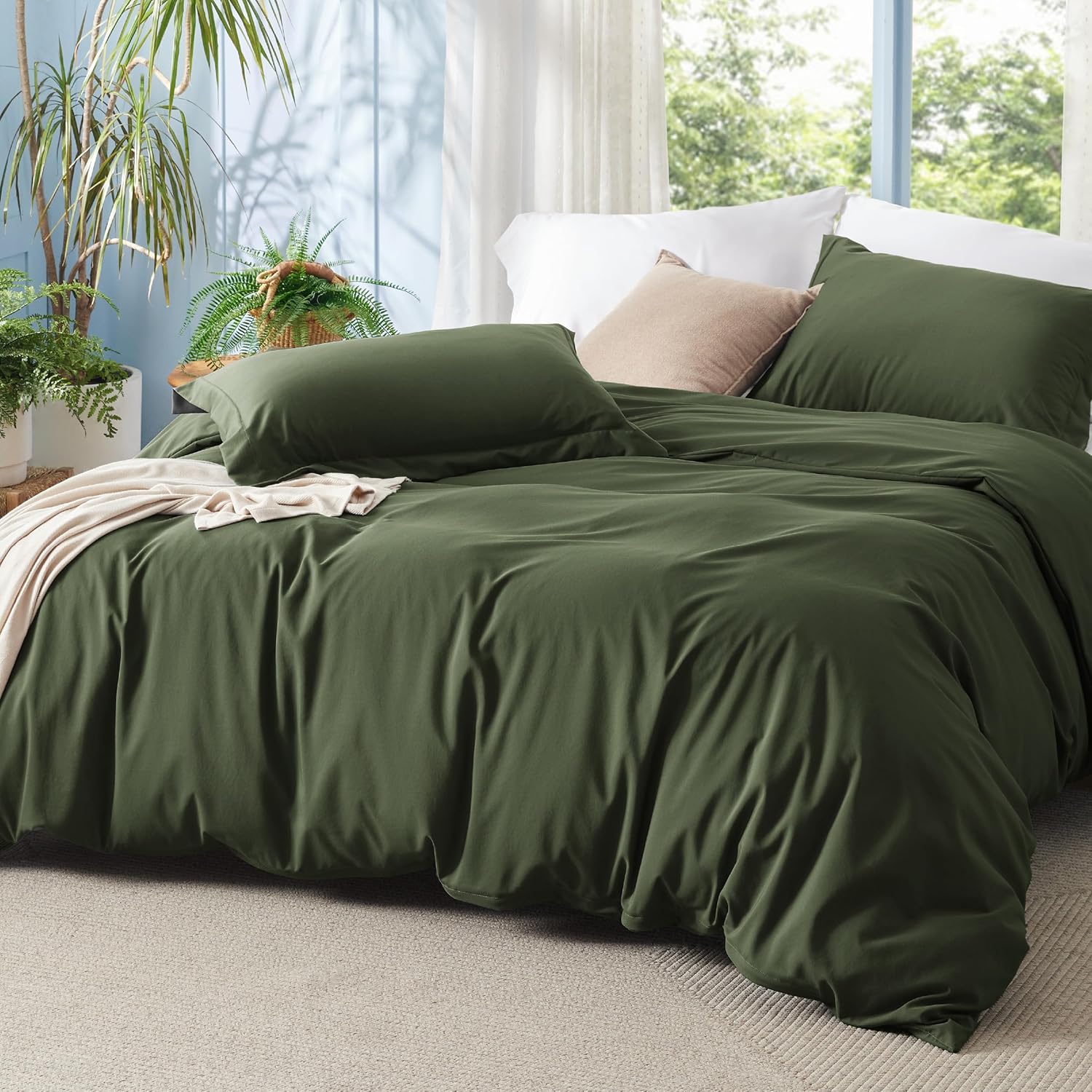 Bedsure Olive Green Duvet Cover, Special Queen Size Duvet Cover, High-Quality Po...