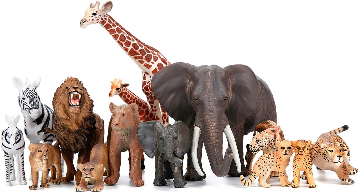 BOLZRA Safari Zoo Animals Figures Toys, 14 Piece Realistic Jungle Animal Figurin...