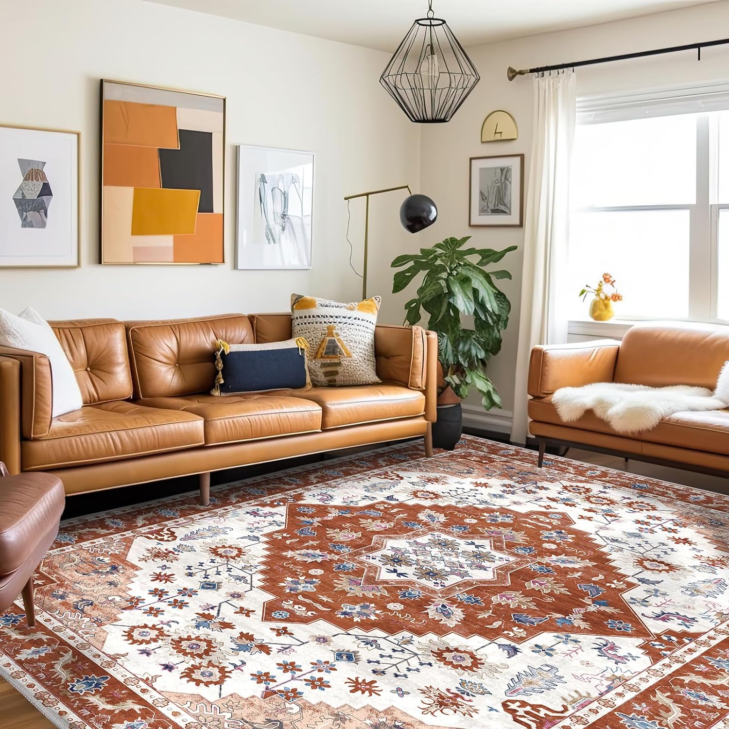 Vamcheer Vintage Washable Rugs for Living Room - Classic Soft Faux Short Pile Ar...