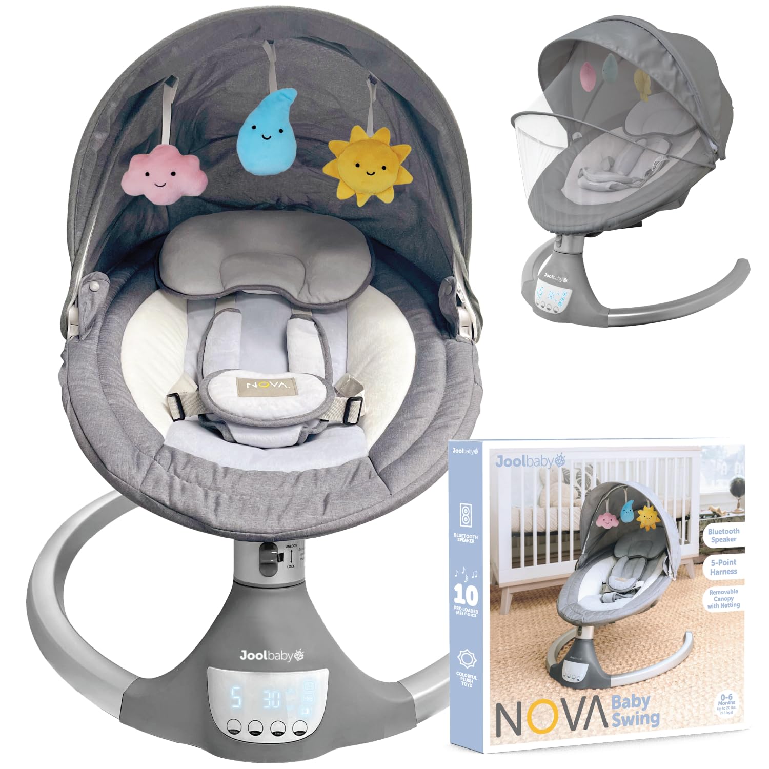 Nova Baby Swing for Newborns - Electric Motorized Infant Swing, Bluetooth Music,...