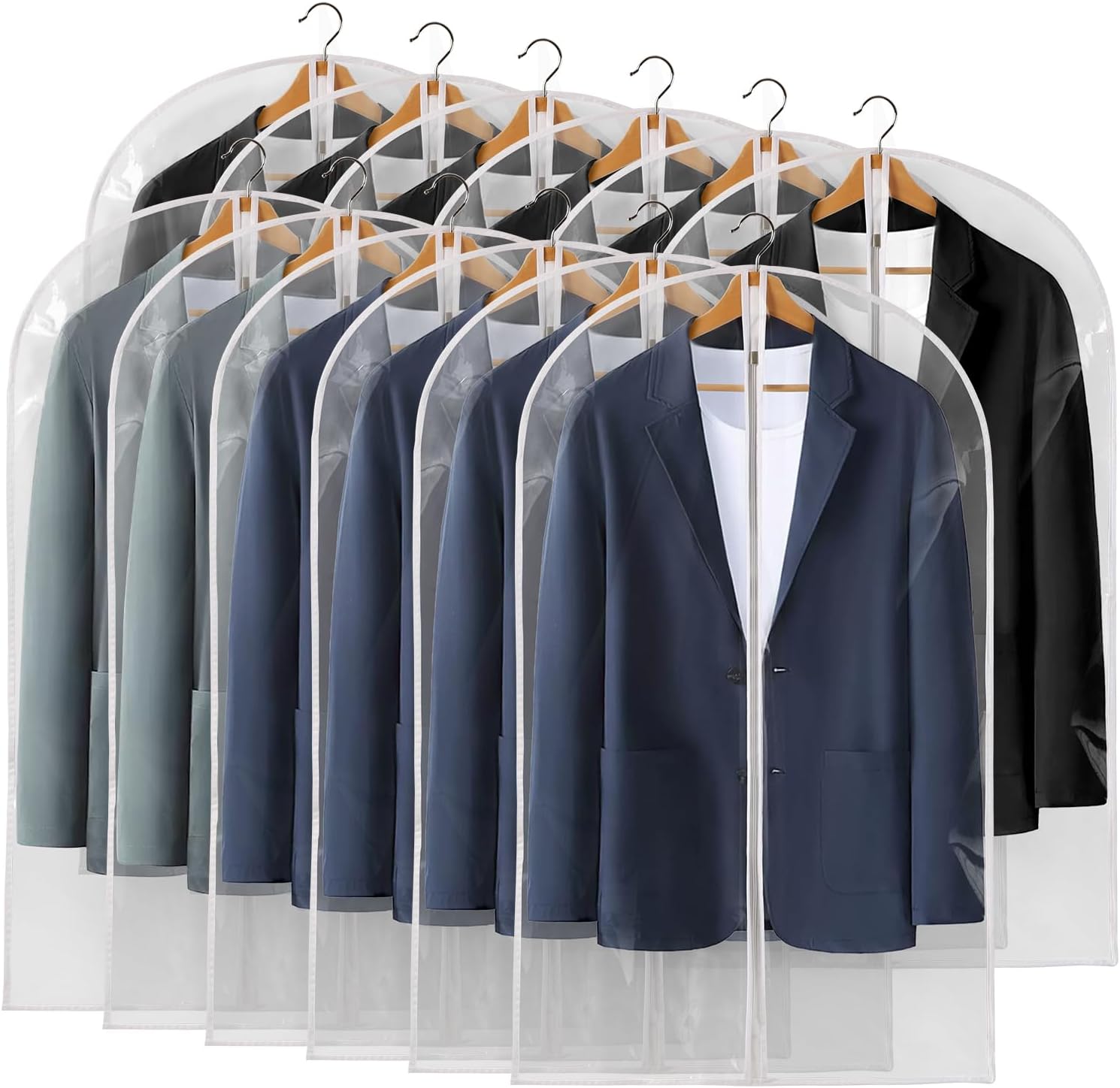 40" All Clear Garment Bags for Hanging Clothes, 12 Packs Suit Bags for Closet St...