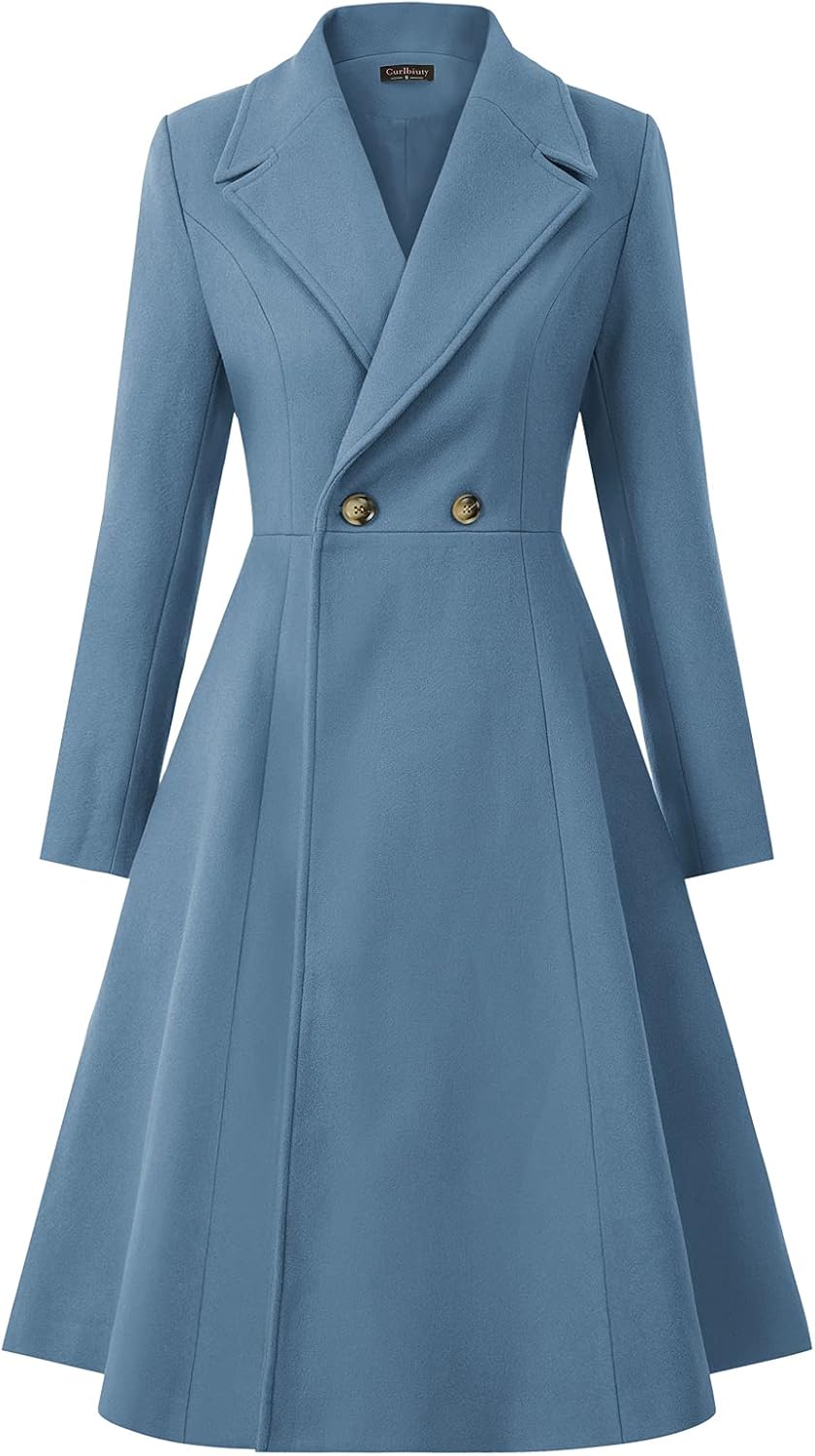 CURLBIUTY Women's Pea Coat, Special Double Breasted A Line Long Trench Coat, Inn...