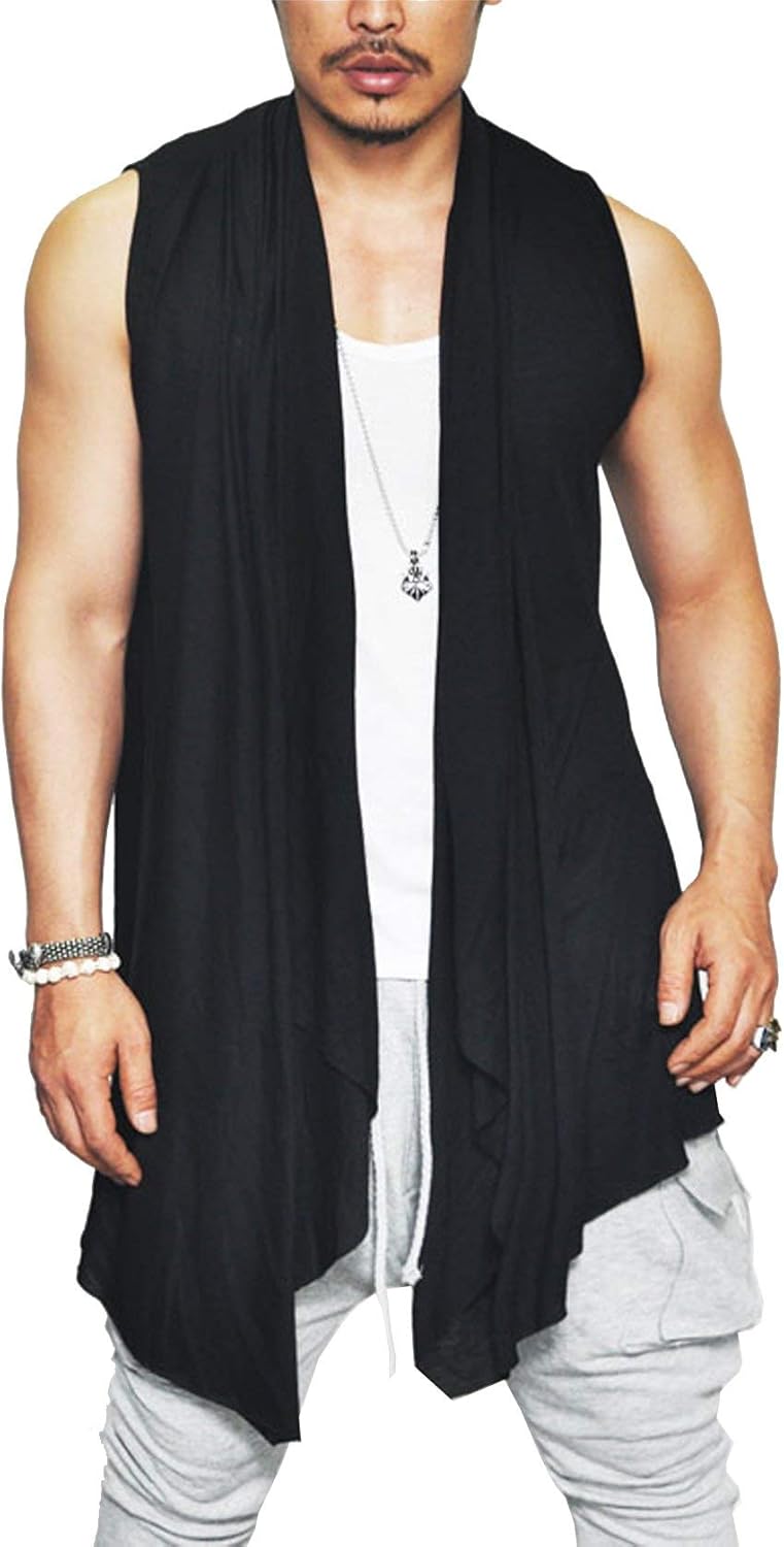COOFANDY Men's Ruffle Shawl Collar Cardigan, Stylish Men's Sleeveless Kimono Ves...