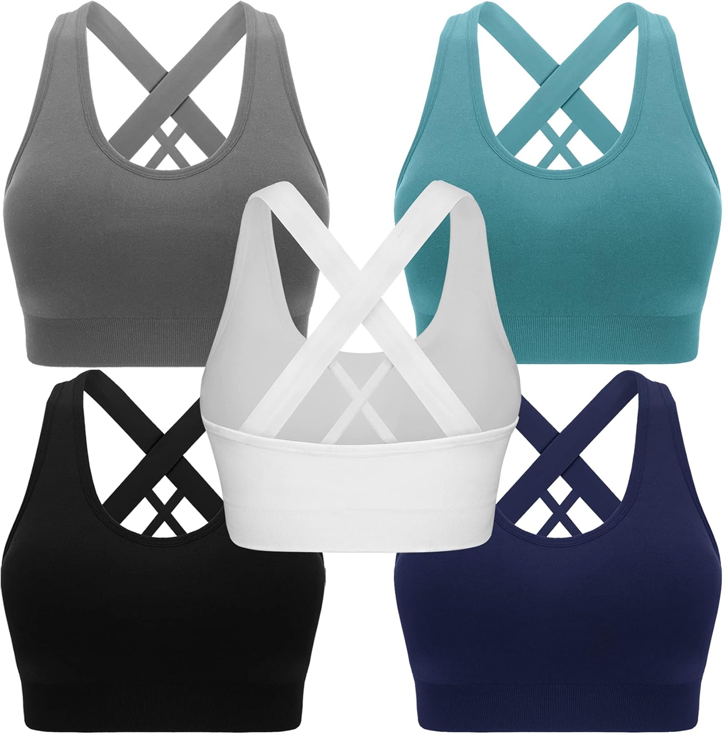 Double Couple Sports Bras for Women Padded High Impact Seamless Criss Cross Back...