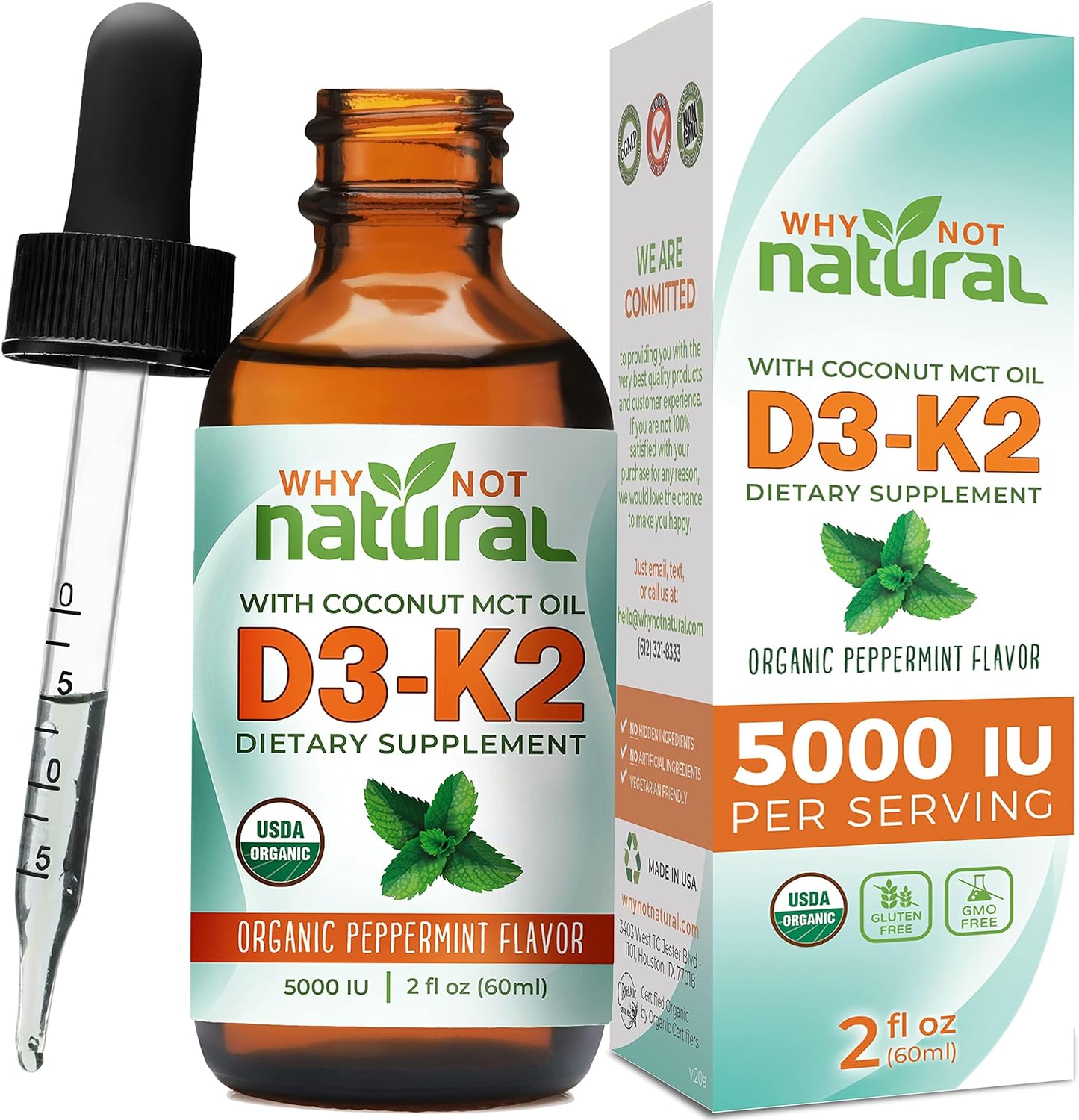 Why Not Natural Organic Vitamin D3 K2 (MK-7) Liquid Drops, 5000 IU of sublingual...