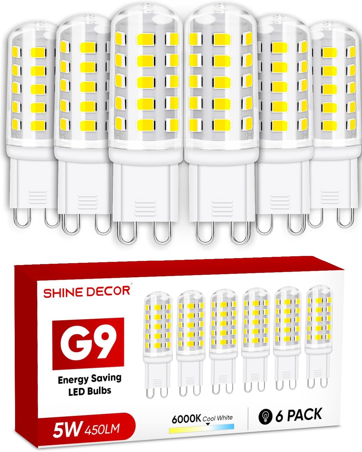 Shine Decor G9 Led Bulbs, 5W Cool White 6000K, Non-dimmable Energy Saving Light...