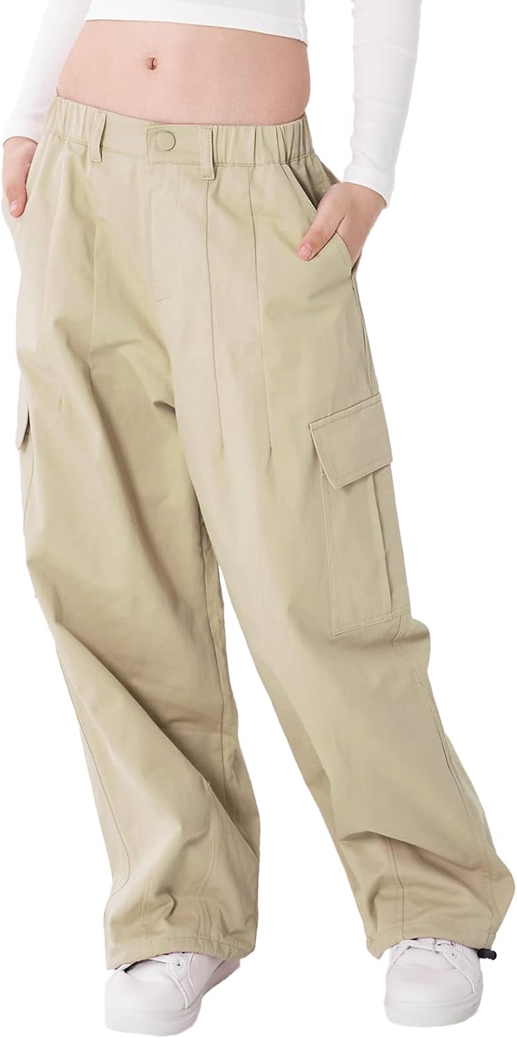 Rolanko Girls Cargo Pants Wide Leg Streetwear Kids Pants with Pockets Trendy Jog...