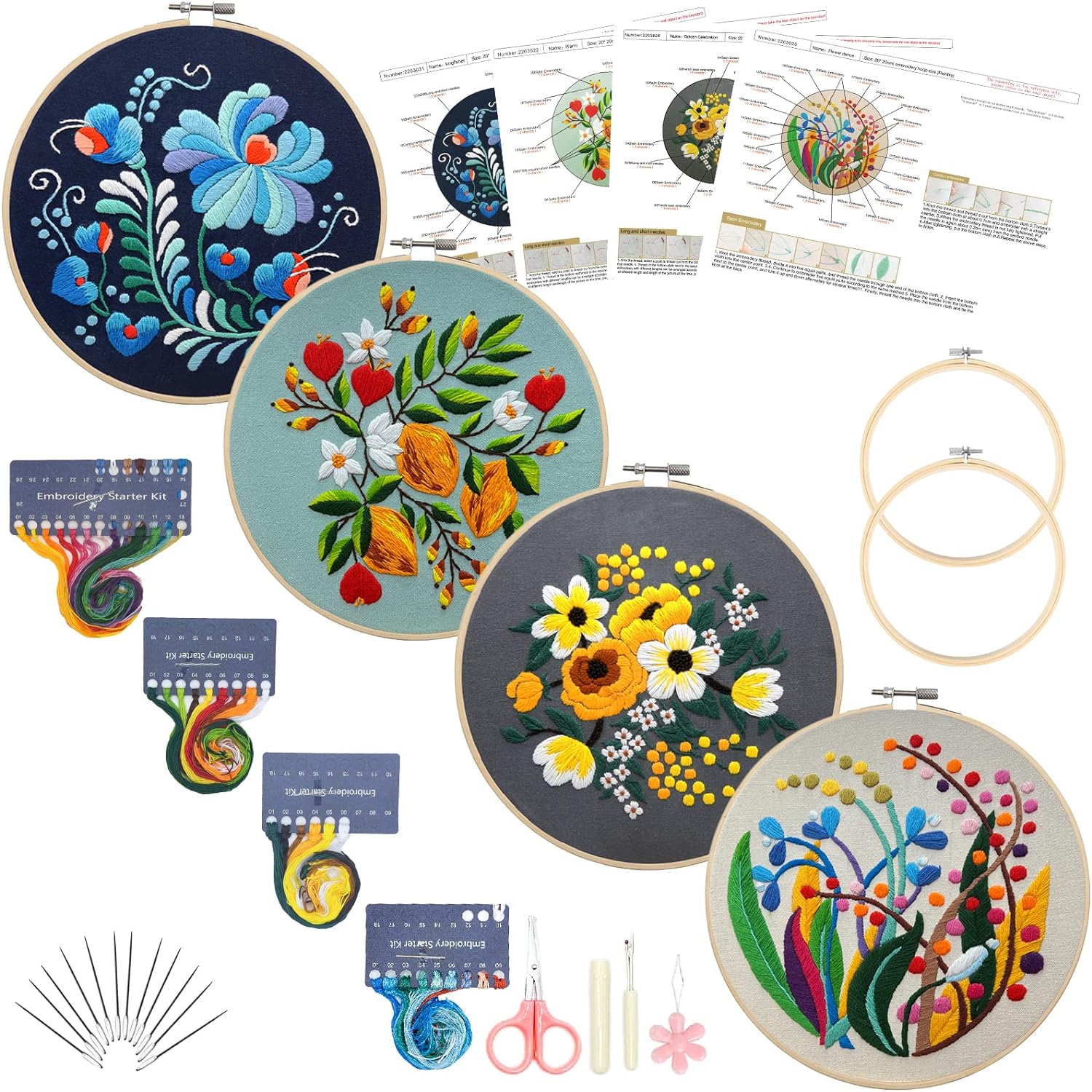 Picoey Modern Flower Heart Embroidery Kit for Beginners with Pattern and Instruc...