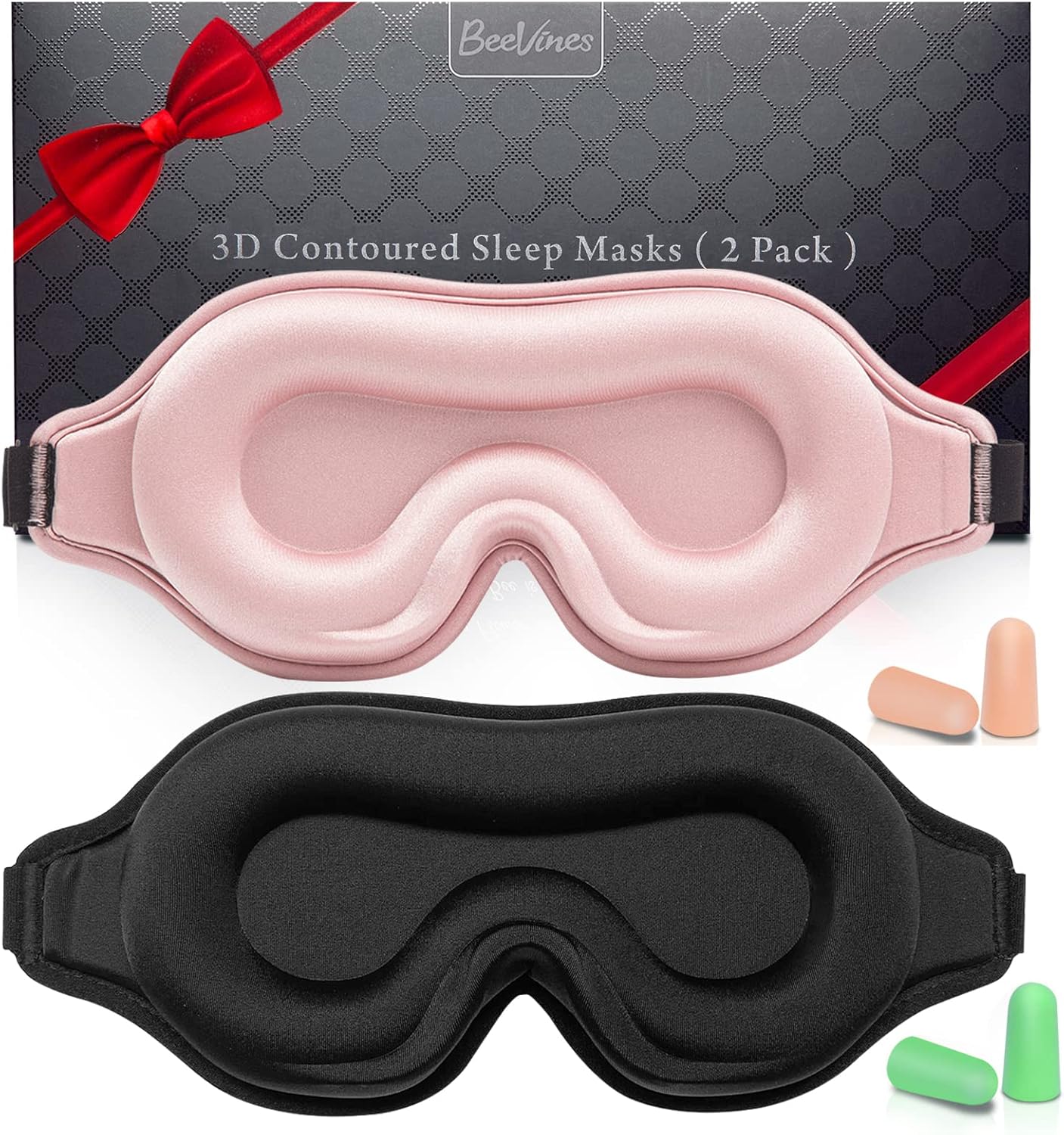 BeeVines Sleep Mask, 2 Pack 3D Contoured Sleeping Eye Masks for Lash Extensions,...