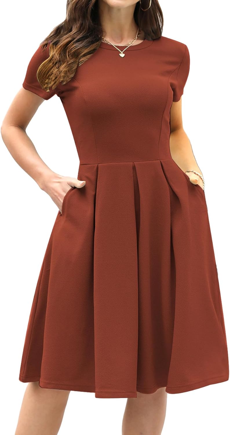 Oxiuly Vintage Dress, Special Women's Half Sleeve O-Neck Dress, Innovative Casua...