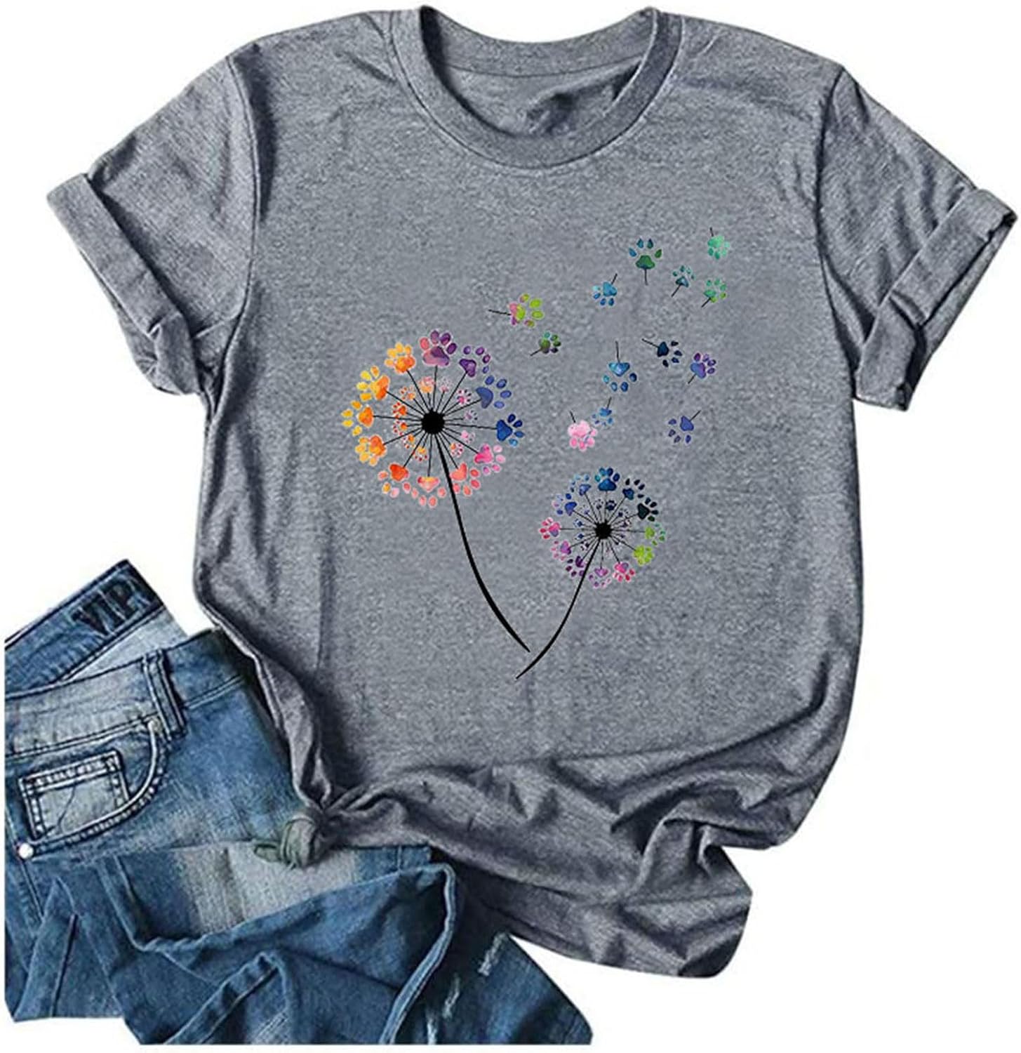 Anbech Womens Dandelion Graphic T-Shirts Teen Girls Cute Sunflower Print Casual...