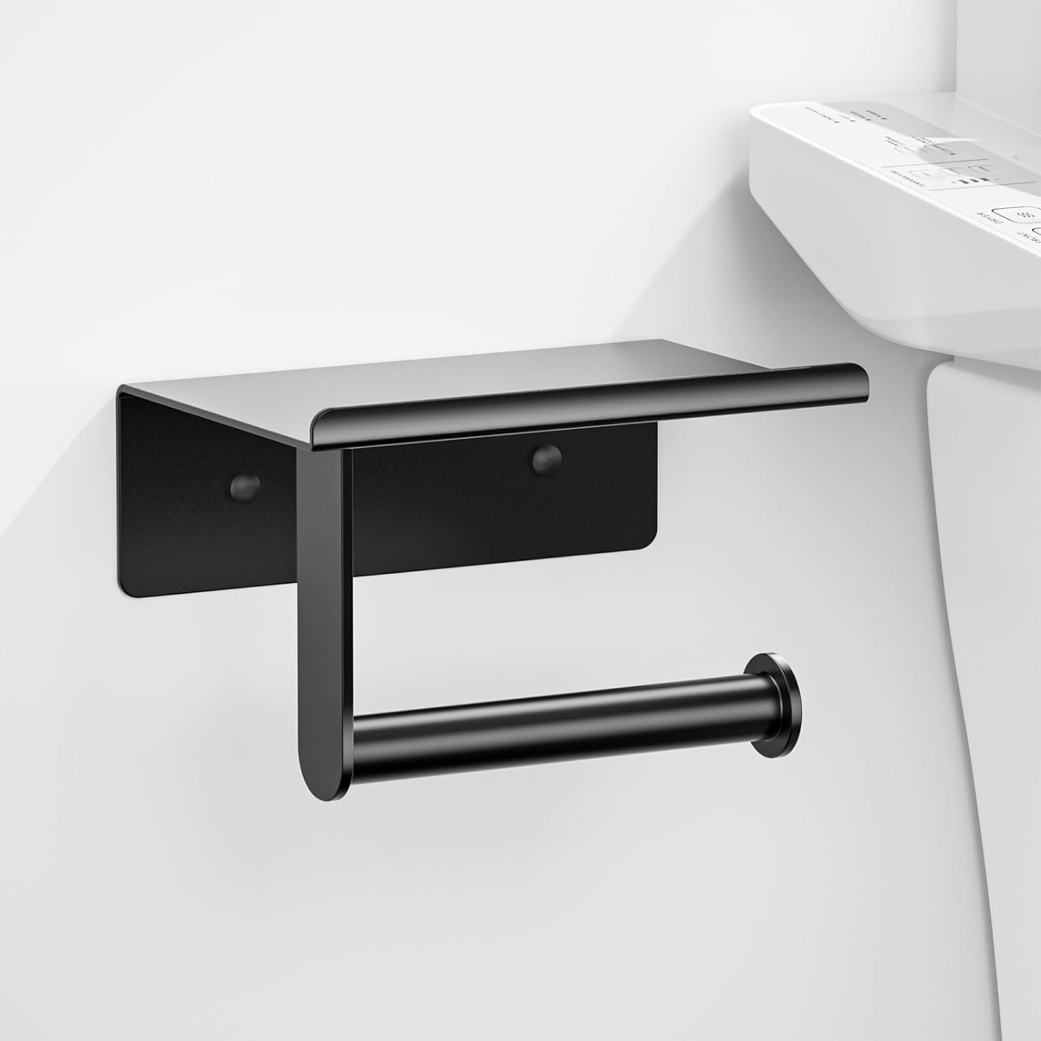 ASTOFLI Upgrade Toilet Paper Holder with Shelf, Rustproof Matte Black Toilet Pap...