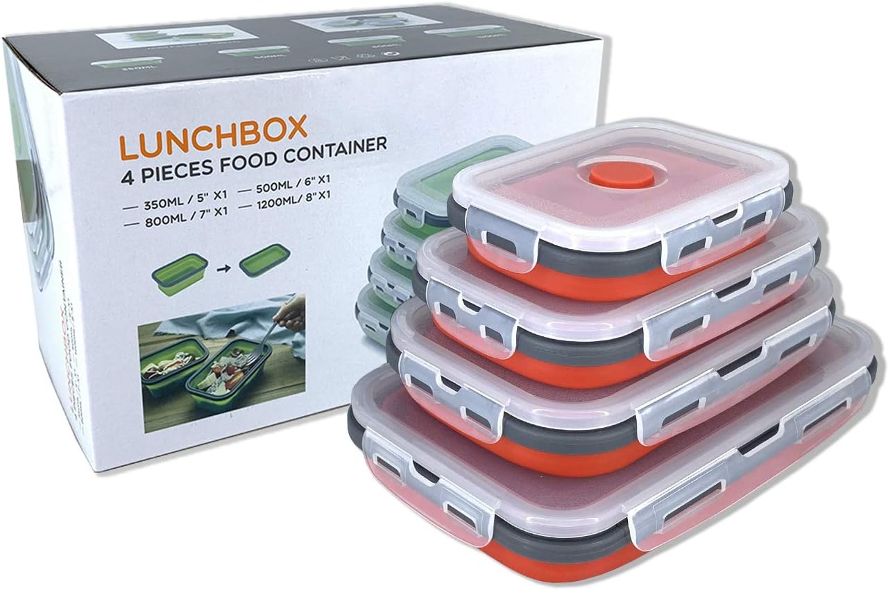 Collapsible Silicone Food Storage Container with Lid, Portable Lunch Bento Box O...