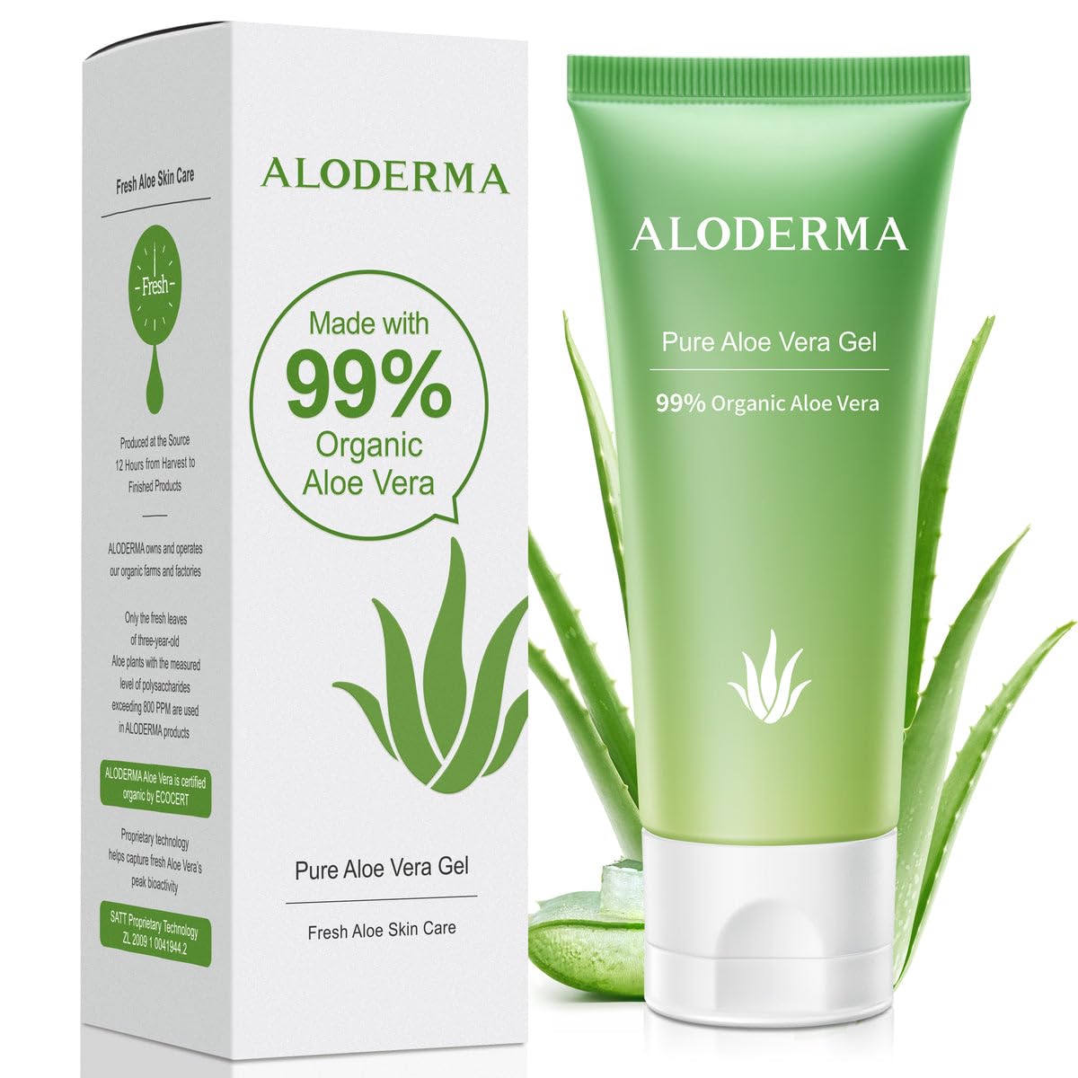 Aloderma 99% Organic Aloe Vera Gel, Special Aloe Vera Gel Made within 12 Hours o...