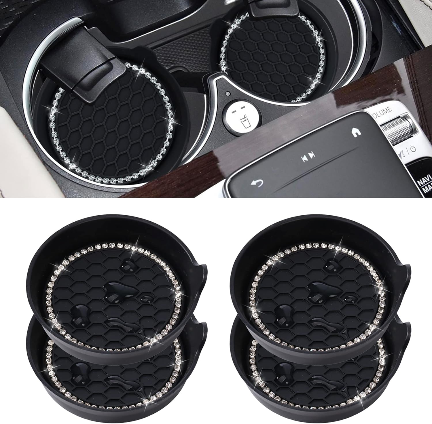 Amooca Car Cup Coaster, Special Non-Slip Cup Holders with Bling Crystal Rhinesto...