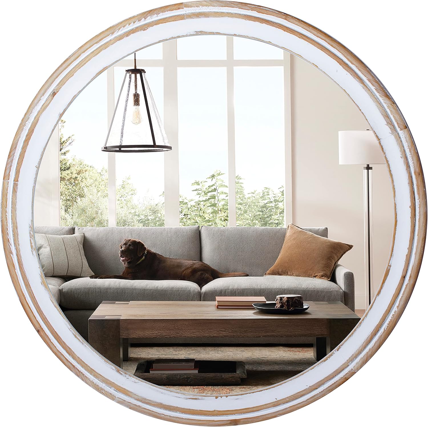 32" Round Mirrors, Special Rustic Farmhouse Wooden Circle Mirror for Bathroom, I...
