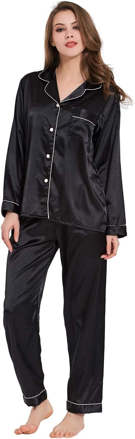 GAESHOW Ladies Pyjamas Set Womens Silk Satin Pajamas Set pJ Sets Long Sleeve Sle...