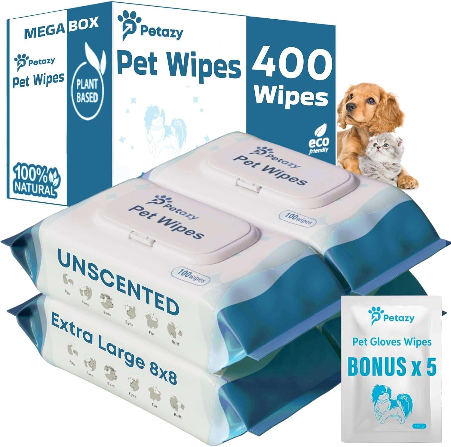 400 Dog Wipes for Paws and Butt Ears Eyes | Organic Pet Wipes for Dogs | Unscent...