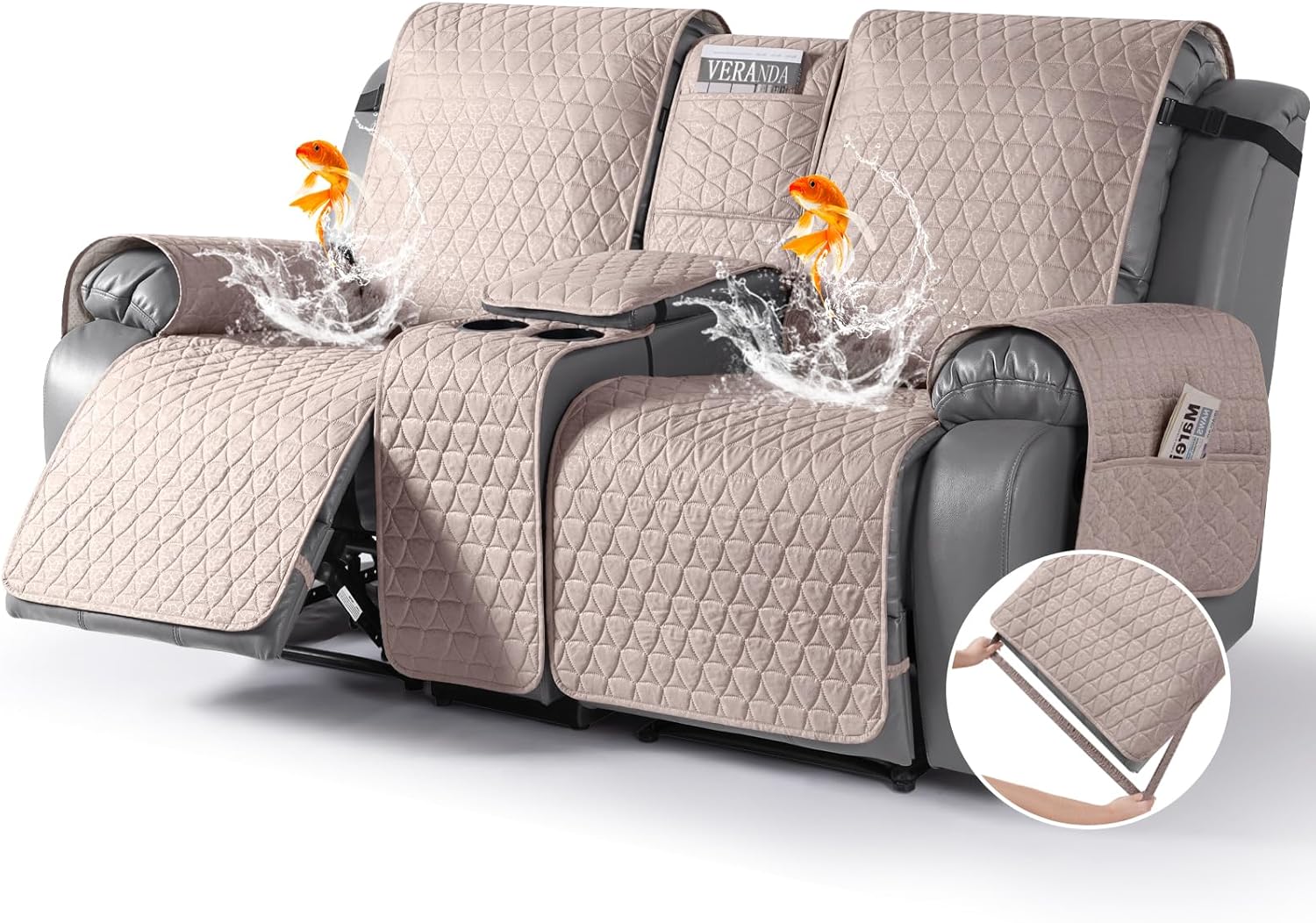 TAOCOCO 100% Waterproof Recliner Cover -Loveseat Recliner Cover with Center Cons...