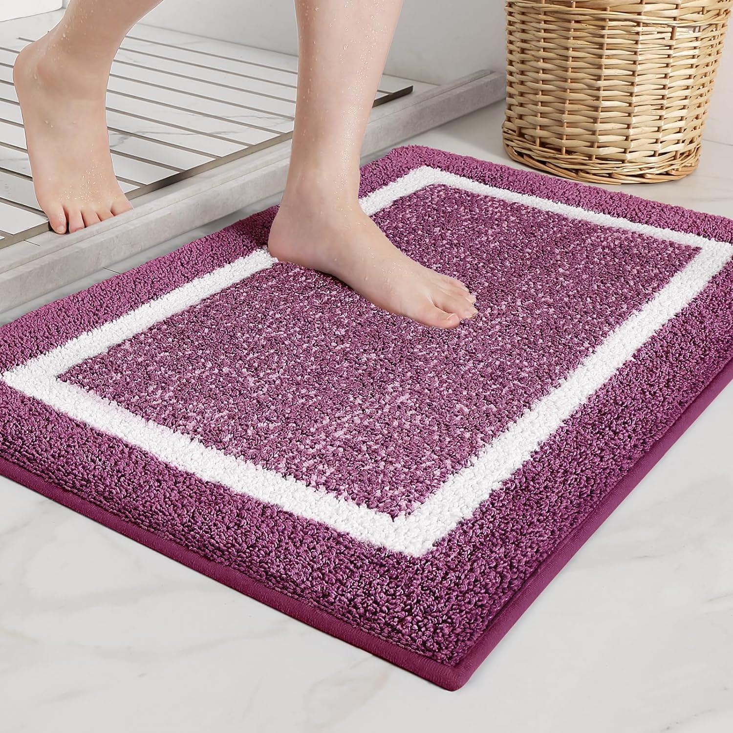COLOR&GEOMETRY Microfiber Soft Bath Mat 50 x 80 cm, Non-slip Bathroom Mats, Mach...