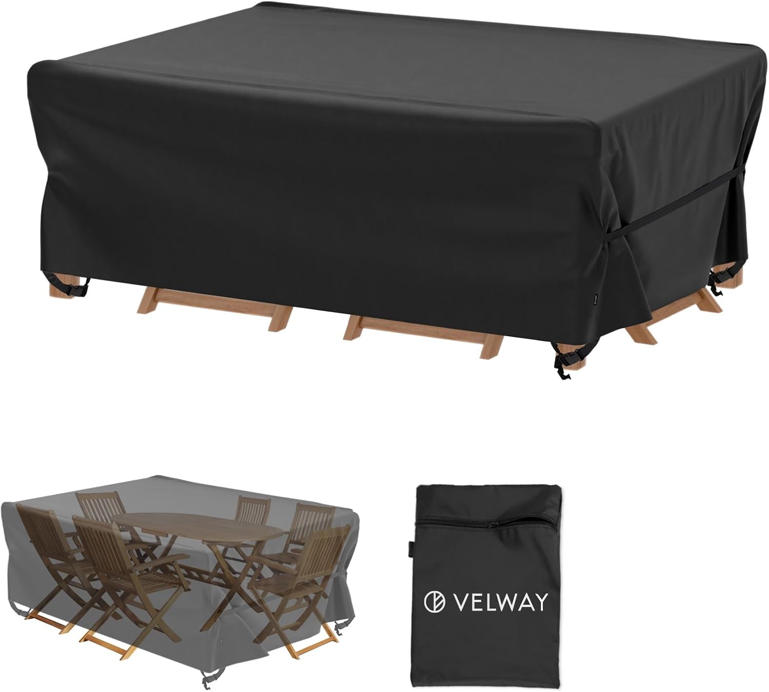 Velway Patio Table Chairs Set Cover Square Waterproof 74"Lx47"Wx28"H Outdoor Bis...