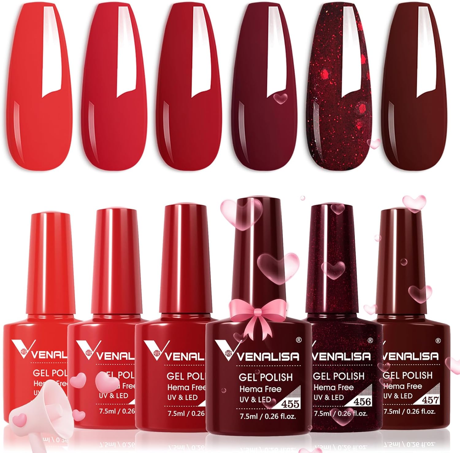 VENALISA Nude Gel Nail Polish Set 6 colors Red Dark Red Glitter All Season Soak...