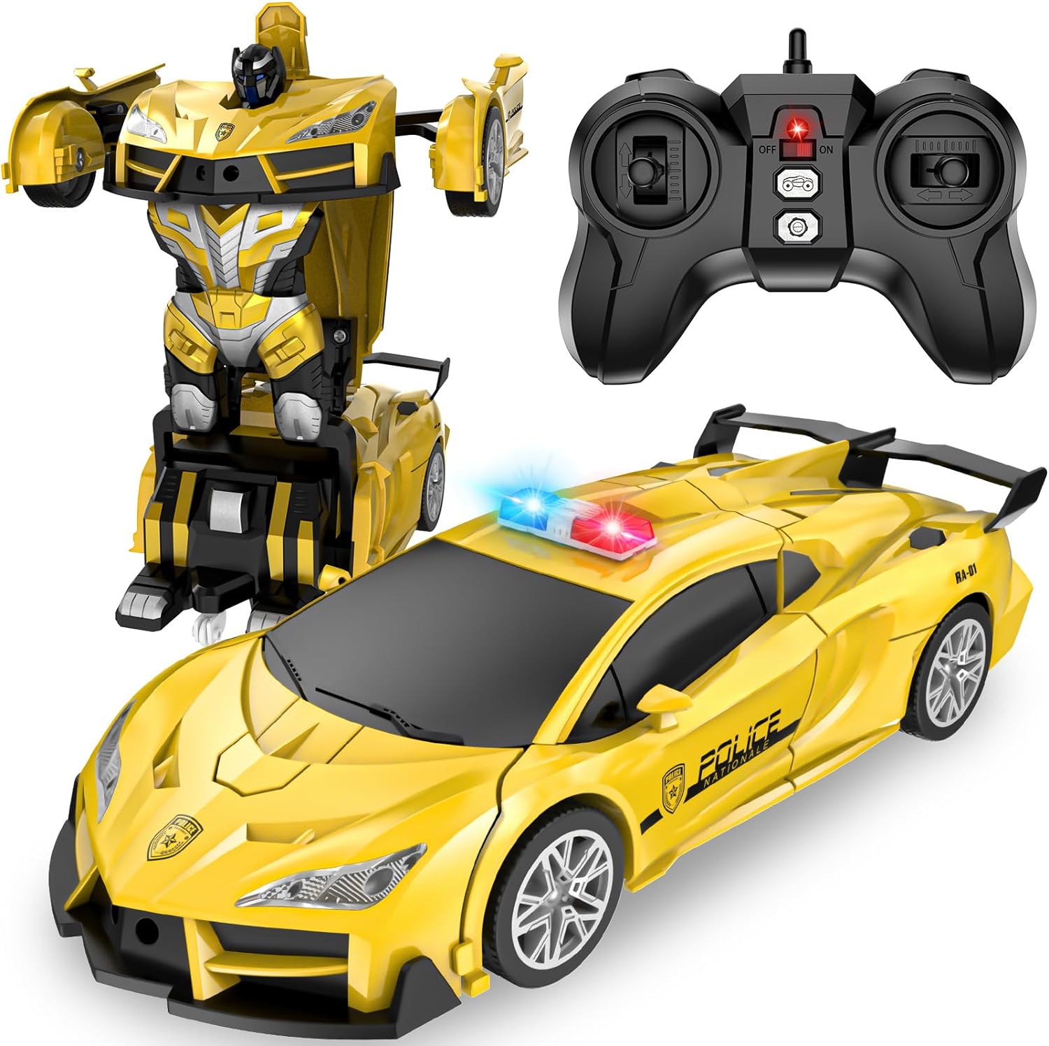 Remote Control Car, Transform Robot RC Cars, 2.4Ghz Transforming Police Car Toy...