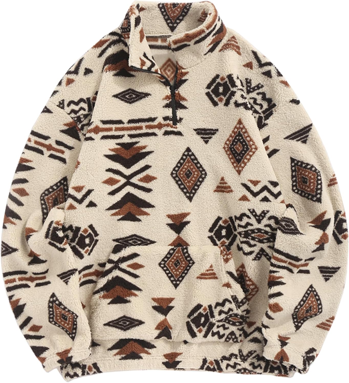ZAFUL Mens 1/4 Zipper Fleece Sherpa Pullover Sweatshirt Ethnic Aztec Printed Kan...