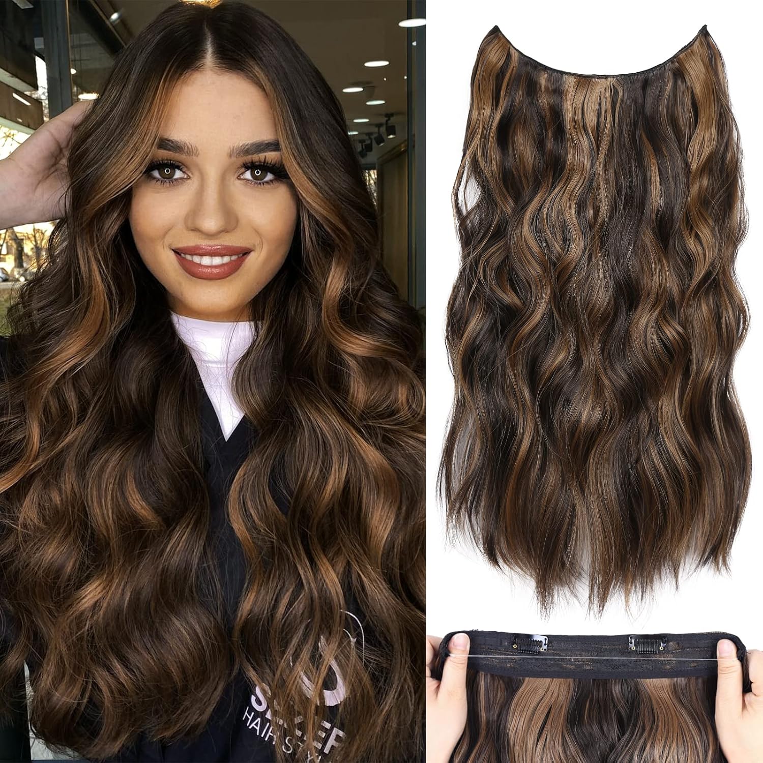 Invisible Wire Hair Extensions with Adjustable Transparent Wire, Secret Wire Hai...