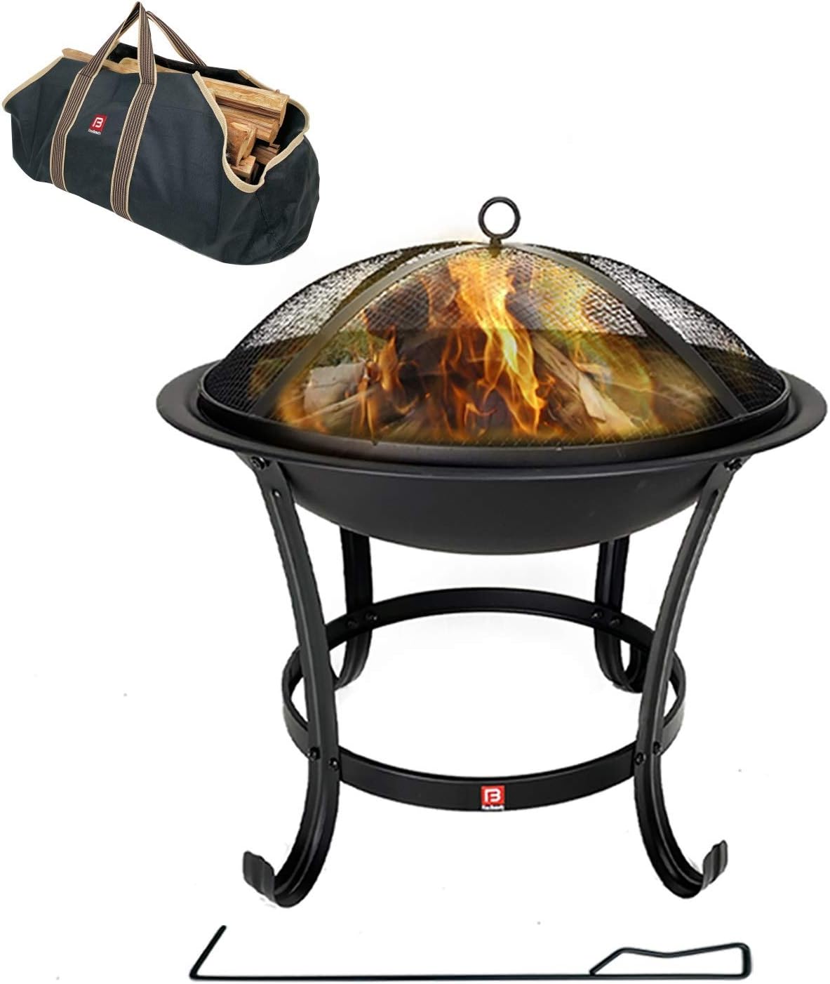 FireBeauty Fire Pit BBQ Grill Pit Bowl with Mesh Spark Screen Cover,Poker (Inclu...