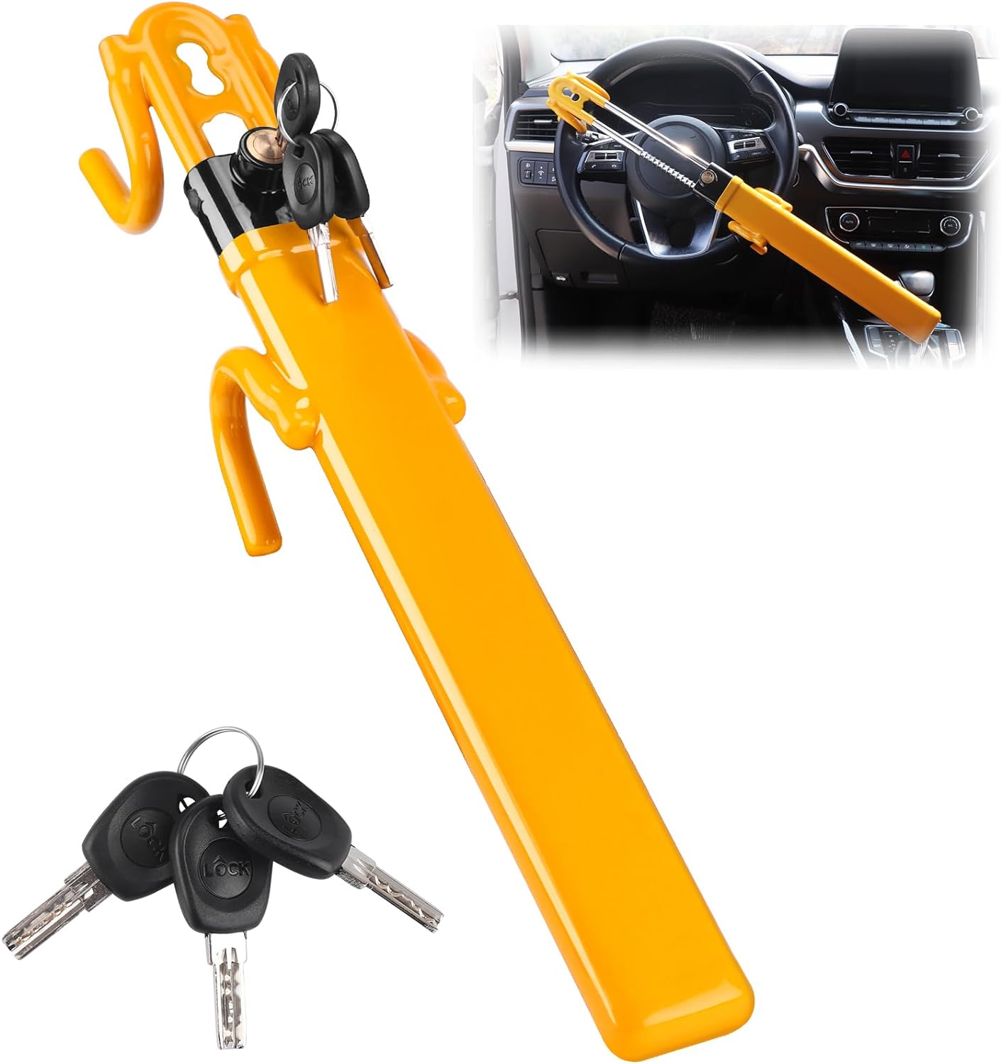 Turnart Steering Wheel Lock Anti-Theft Device Wheel Lock Retractable Car Lock wi...