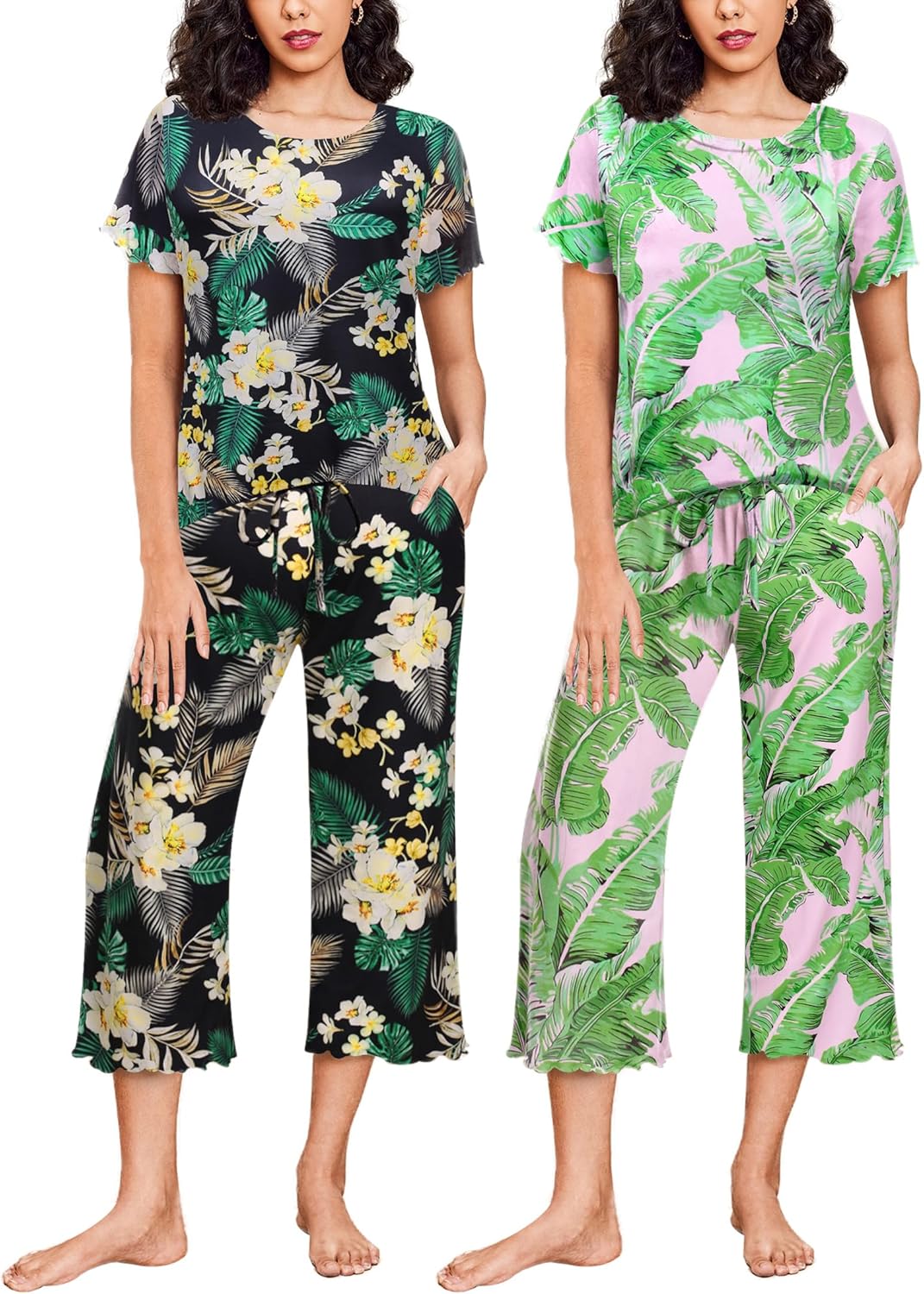 Ekouaer 2 Pack Women's Pajamas Set, Special Short Sleeve Sleepwear With Pockets,...