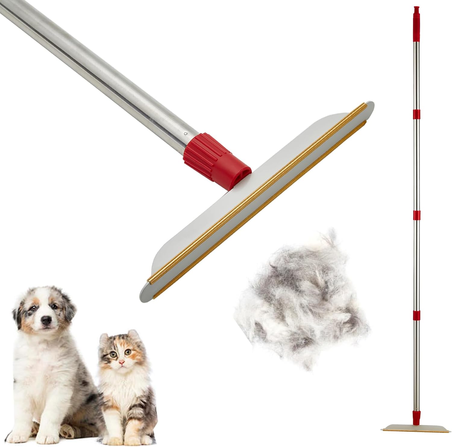 Pet Hair Remover Carpet Rake Lint Scraper with Adjustable Long Handle for Couch...