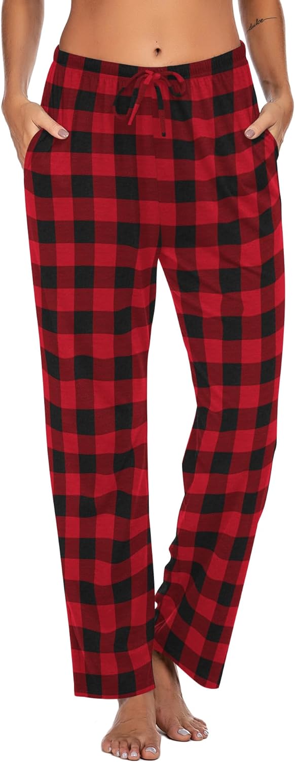 Ekouaer Women Pajama Pants Comfy Pj Bottom with Pockets Stretch Plaid Sleepwear...