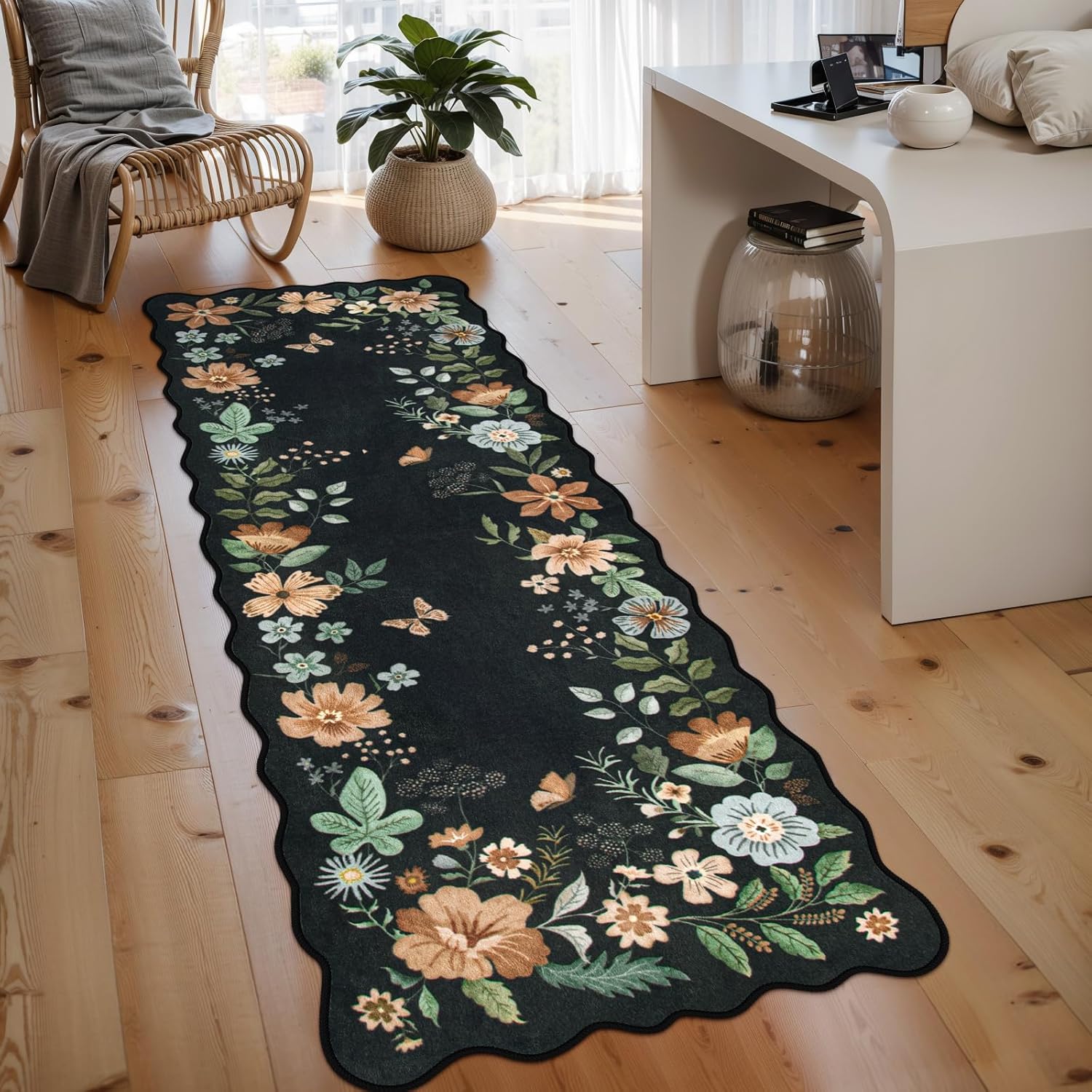 Lahome Floral Kitchen Runner, 2X6 Washable Runner Rug Ultra-Thin Soft Rug, Non-S...