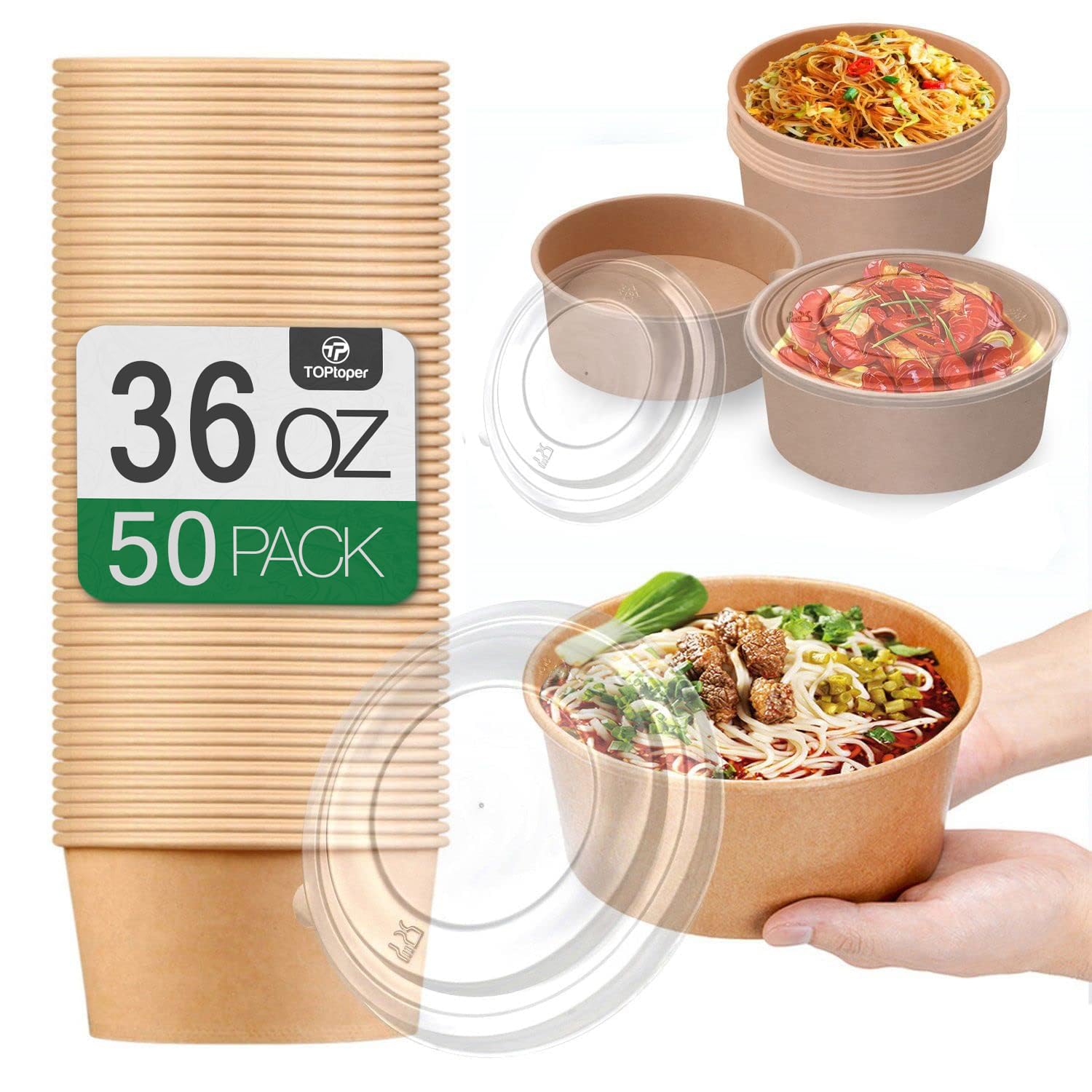 36Oz Disposable Soup Serving Bowls, Special Large Paper Bowls with Lids, Innovat...