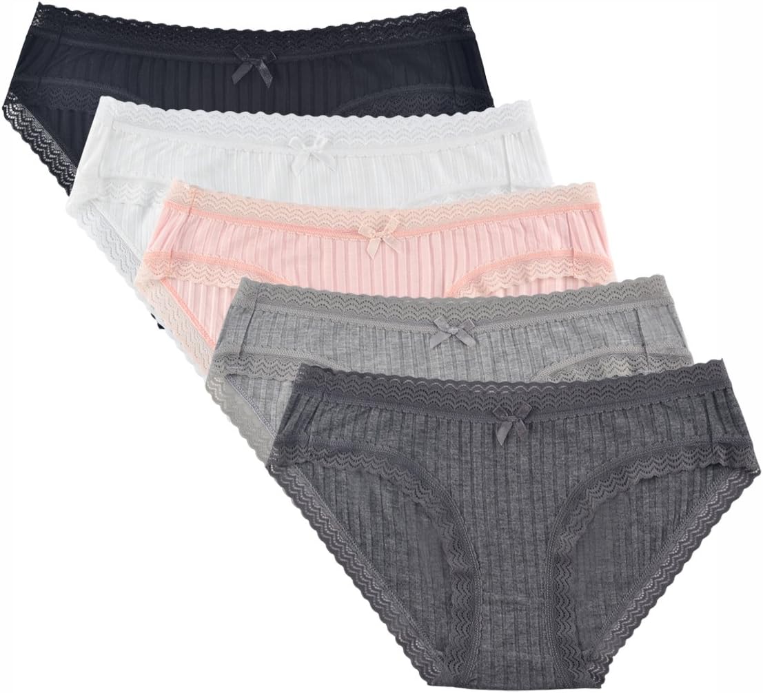 KNITLORD Womens Underwear Bamboo Viscose Knickers Ladies Lace Trim Breathable Br...