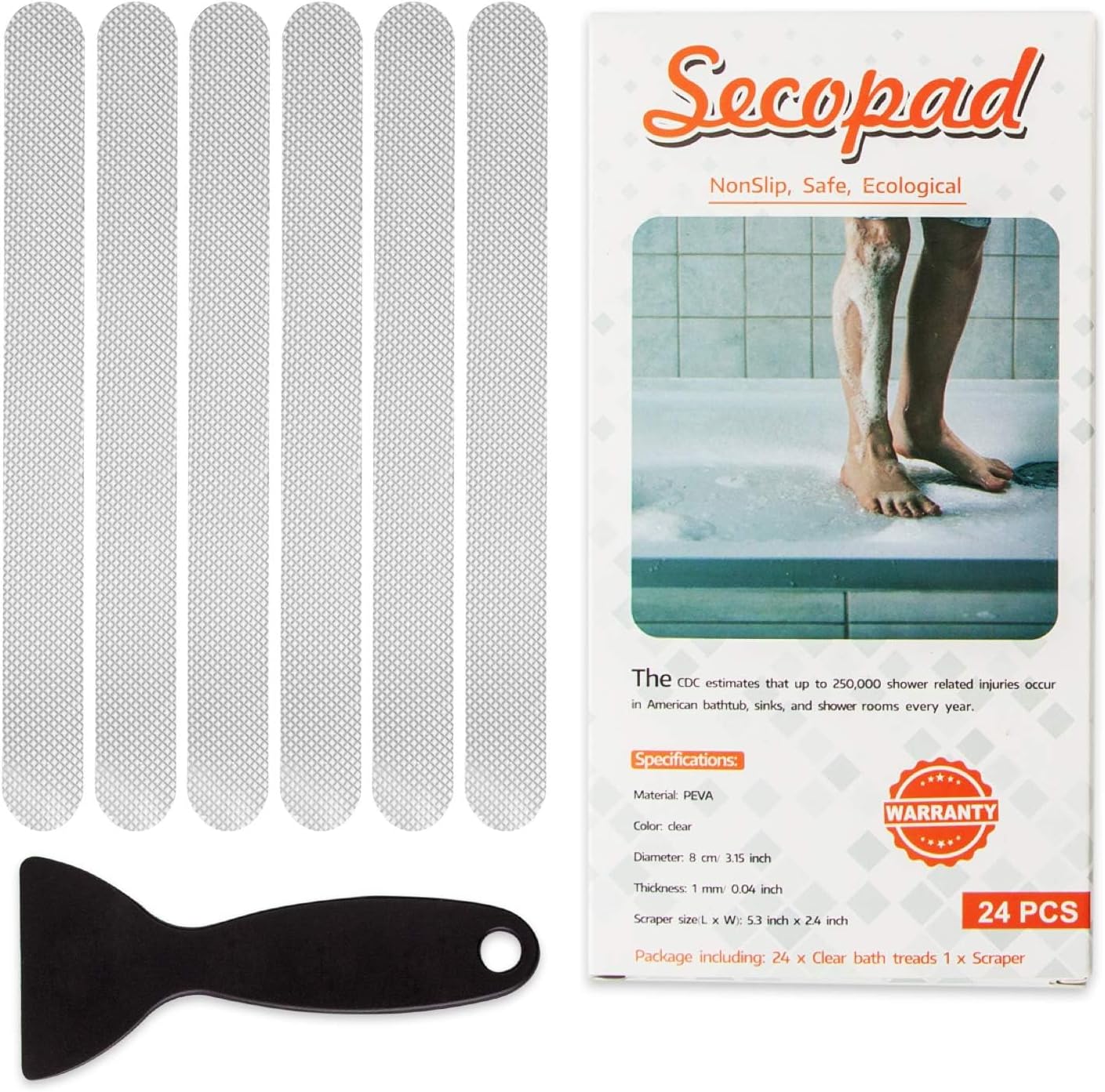 Original Anti Slip Shower Stickers, Safety Bathtub Strips Adhesive Decals with P...