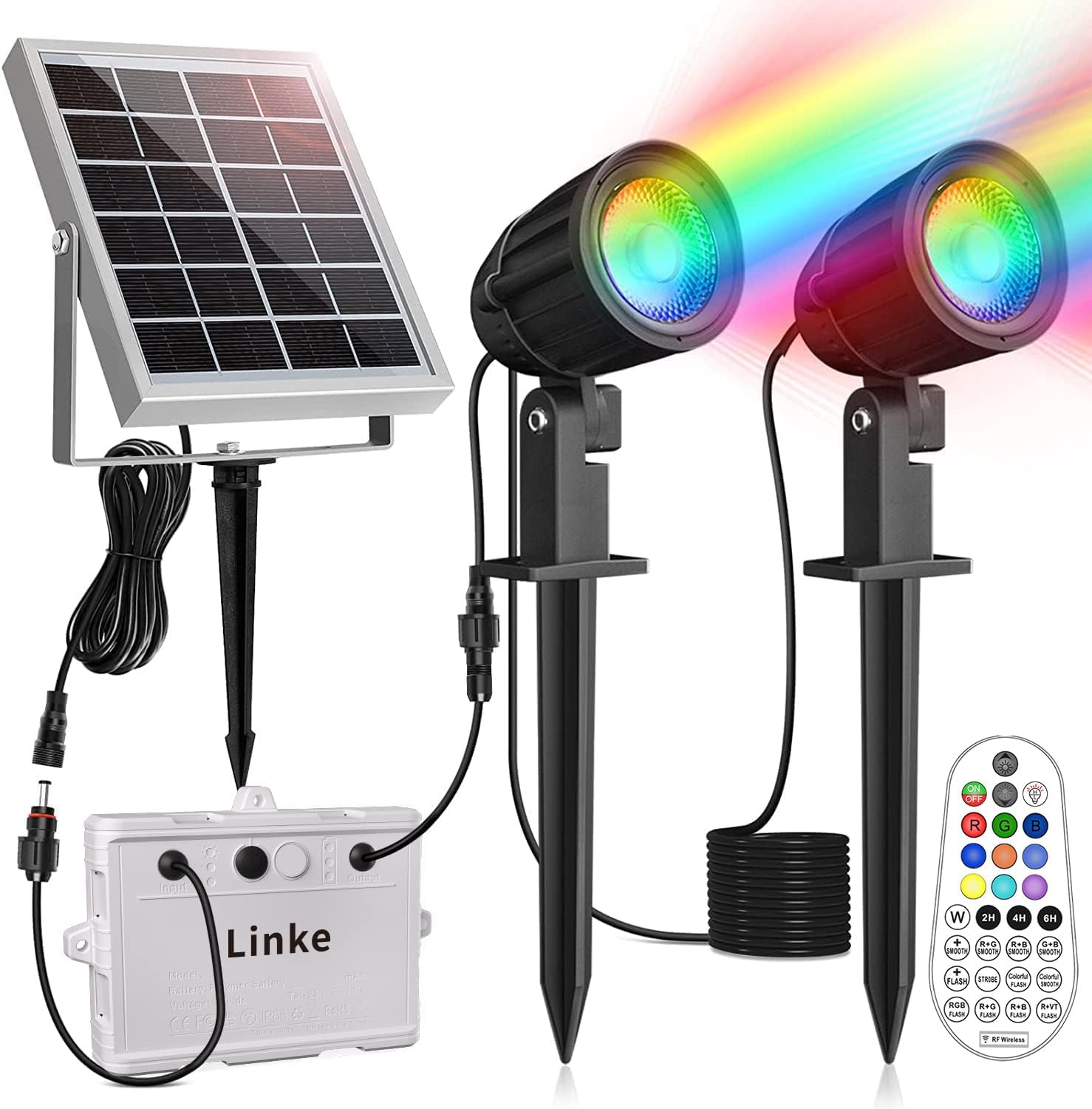 Linke RGB Solar Spot Lights Outdoor, 2 in 1 Colour Changing Solar Landscape Spot...