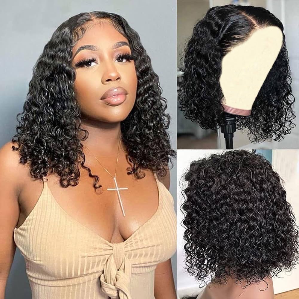 Wear and Go Glueless Wigs Human Hair Pre Plucked Pre Cut Deep Wave Curly Bob Wig...