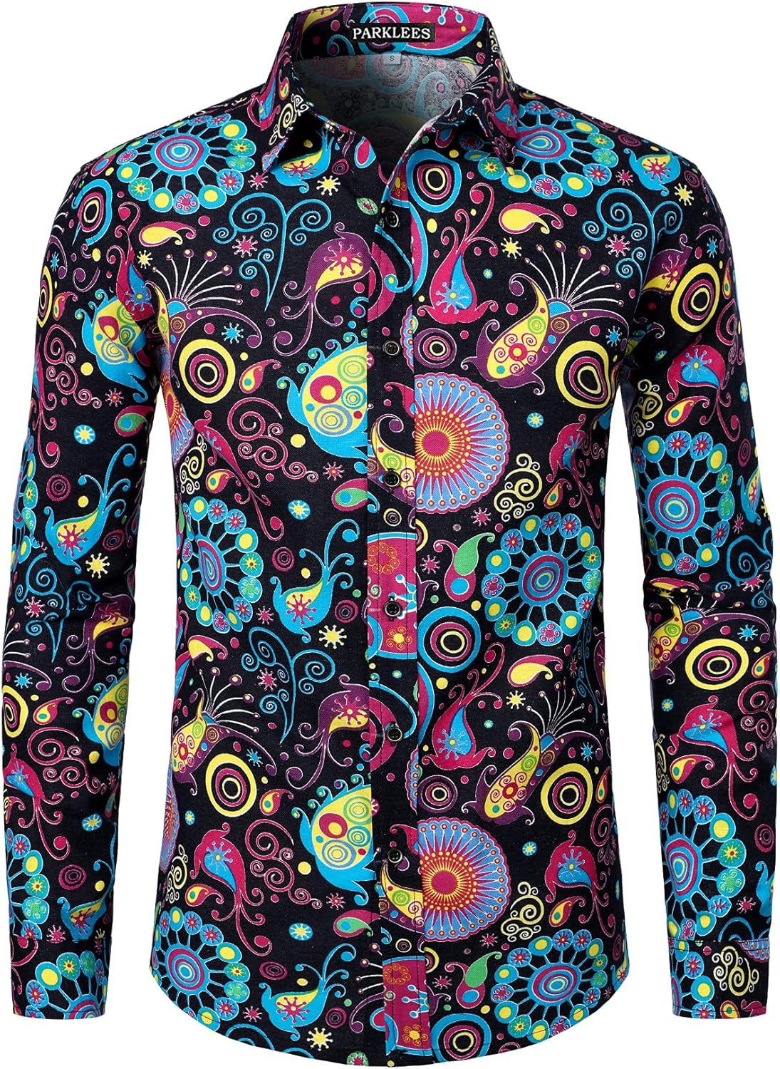 Men's Cotton Linen, Special 70s Disco Retro Shirt, Unique Traditional Pattern Pr...