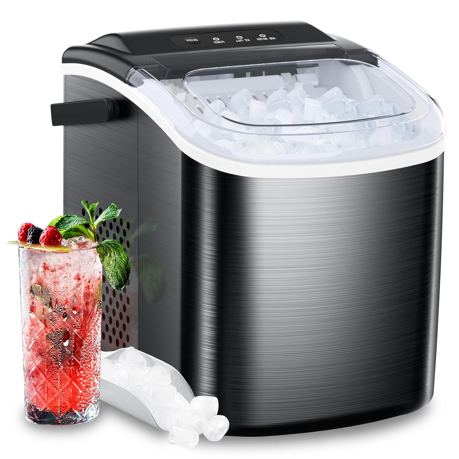 Joy Pebble Stainless Steel Ice Makers Countertop, 26Lbs/24H, 9 Cubes Ready in 6-...