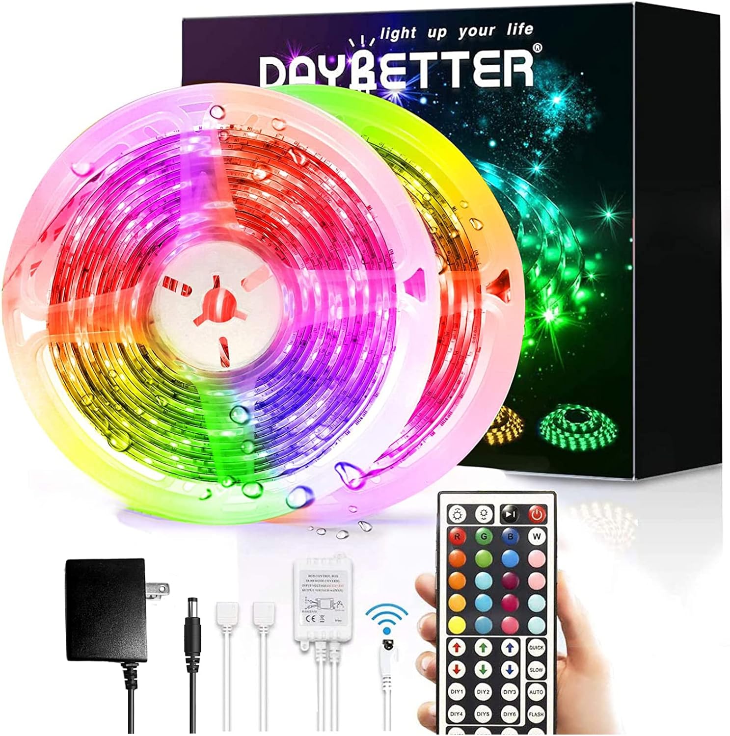 DAYBETTER Led Strip Lights Waterproof, 32.8ft(2 Rolls of 16.4ft) LED Tape Lights...