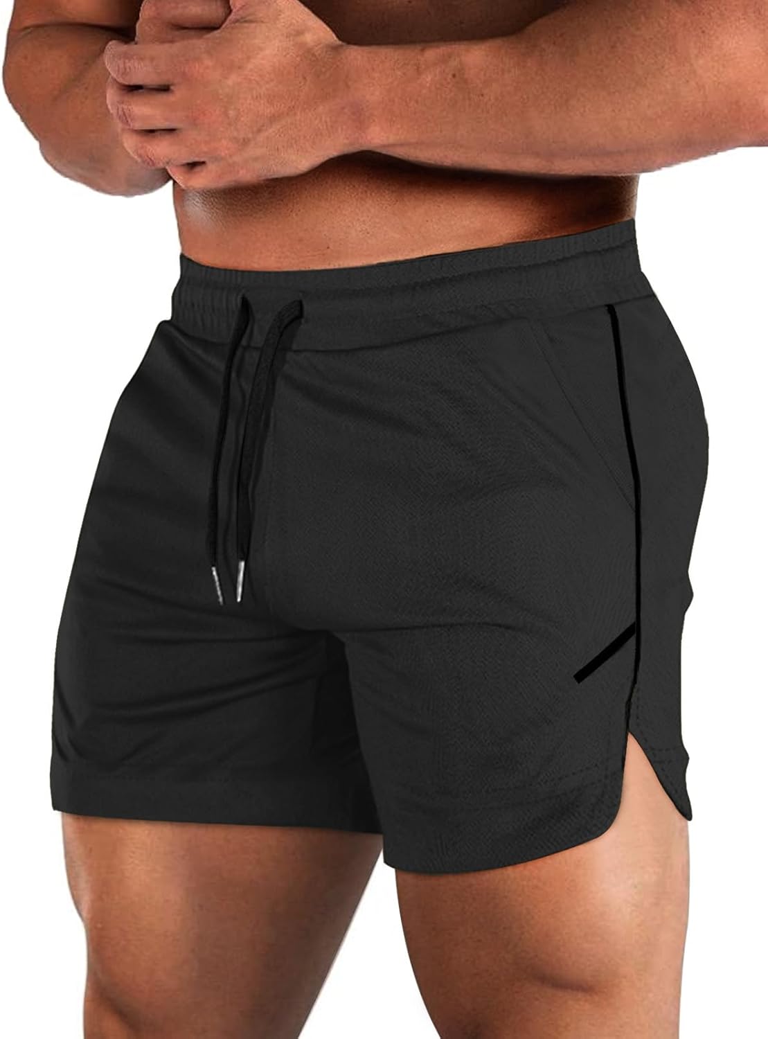Aolesy Mens Workout Shorts with Zip Pocket 5" Lightweight Gym Running Shorts Lin...