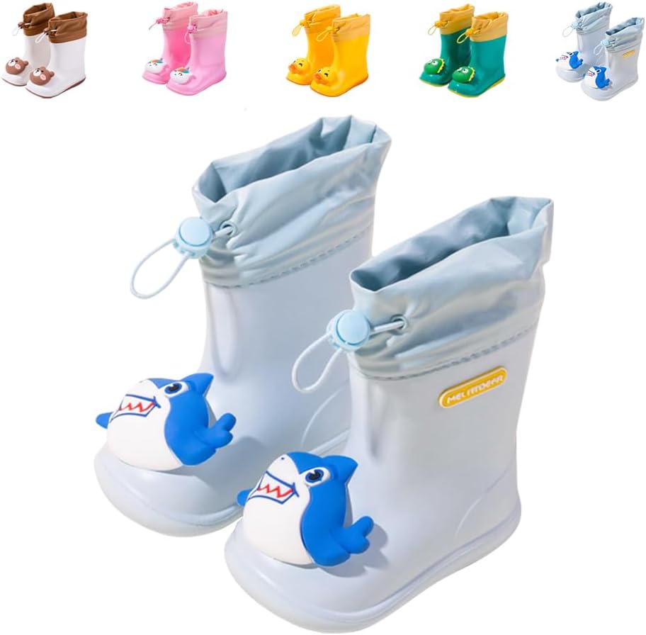 DRECAGE Dinosaur Rain Boots, Special Pull On Drawstring Closure Rain Boots for K...