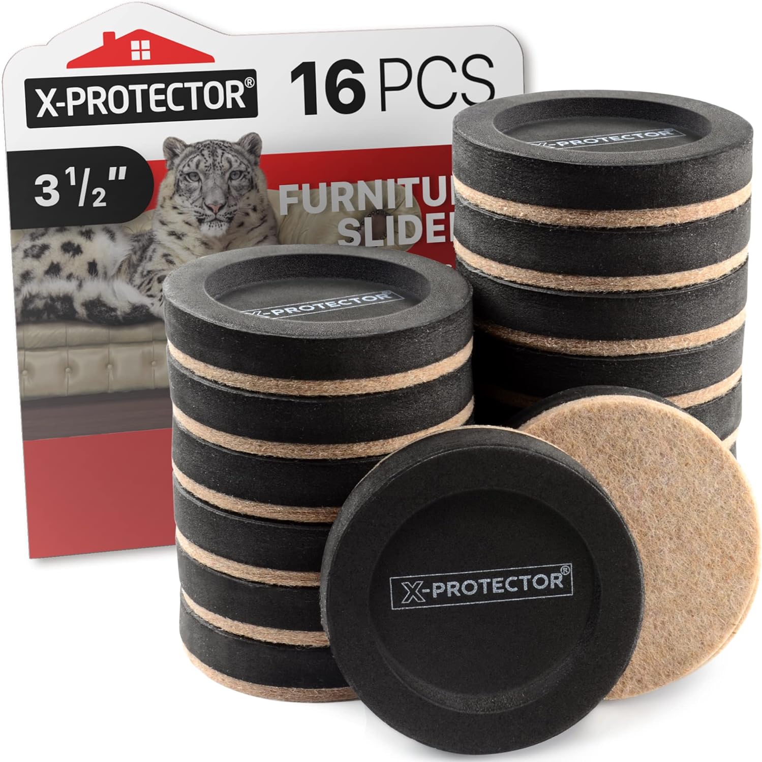 Felt Furniture Sliders for Hardwood Floors X-PROTECTOR 16 PCS 3 ½” - Furniture S...