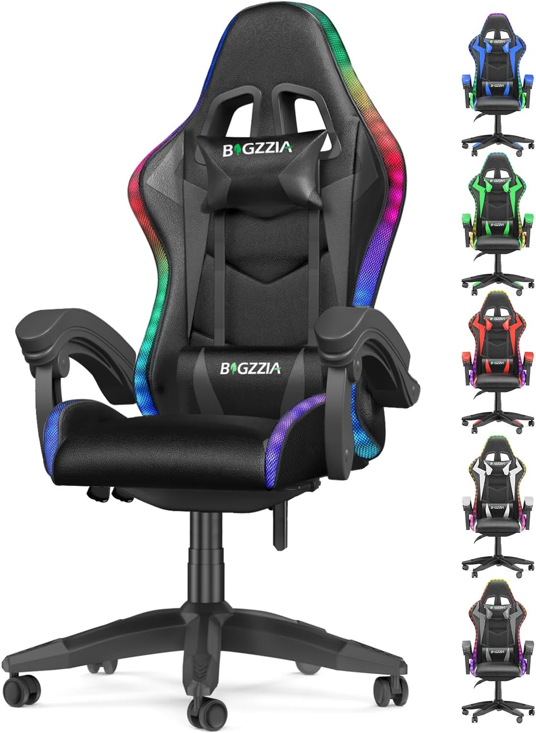 bigzzia Gaming Chair with RGB Computer Chair with Light Reclining PU Leather Vid...