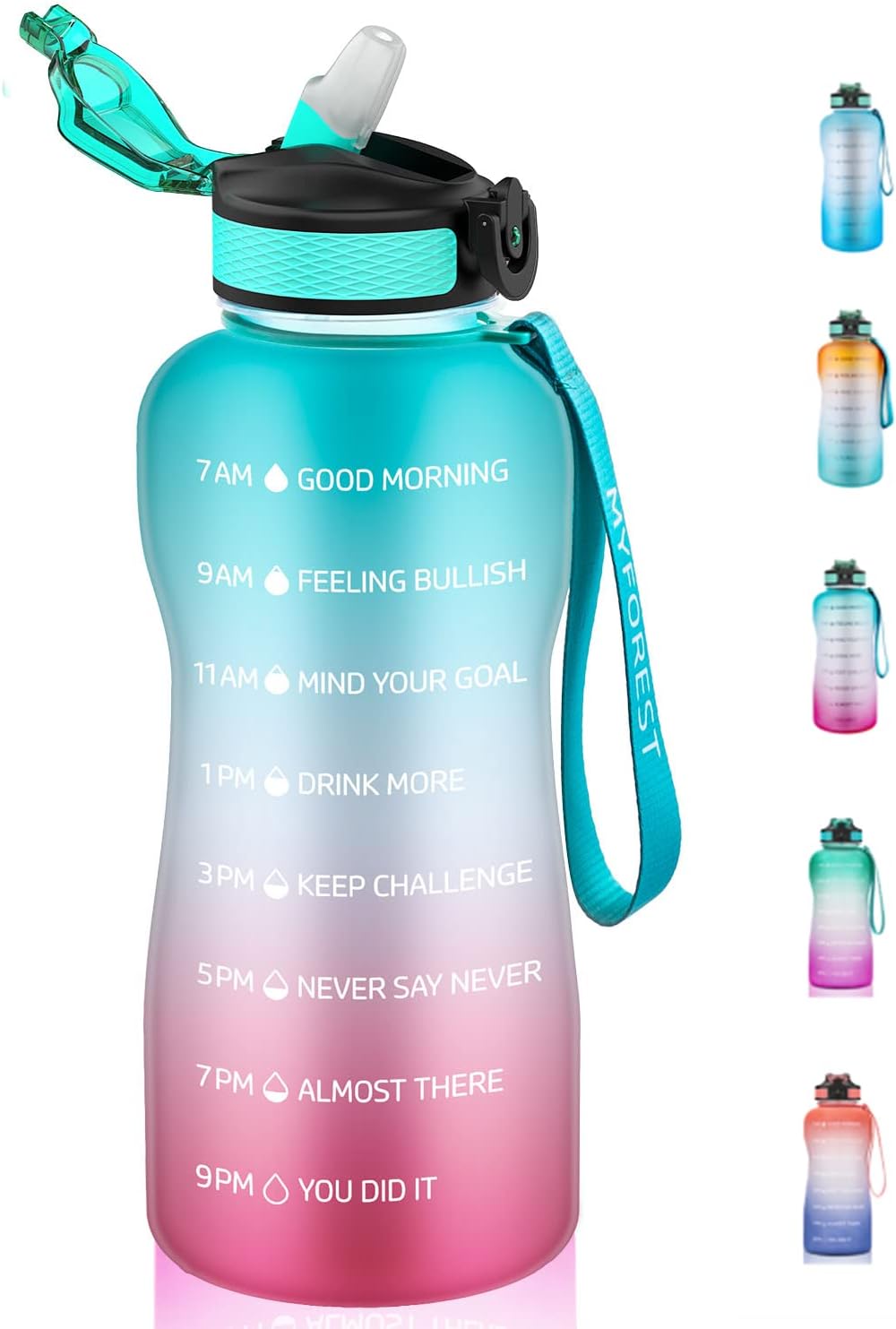 MYFOREST Water Bottle, Large Spout for Gulp/Removable Straw for Sip, Anti-Scratc...