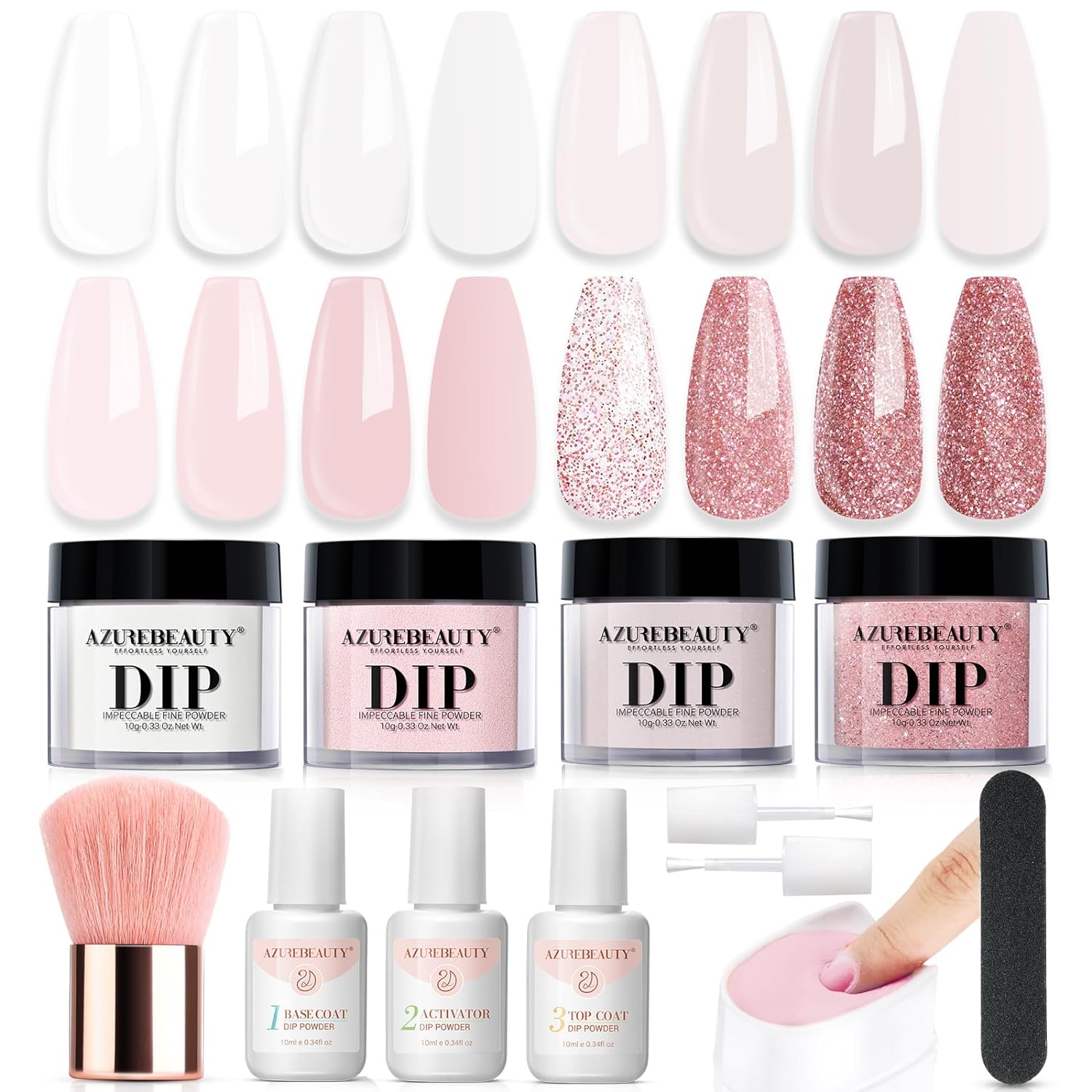 AZUREBEAUTY Dip Powder Nail Kit Starter, Nude Pink Glitter Neutral Skin Transpar...