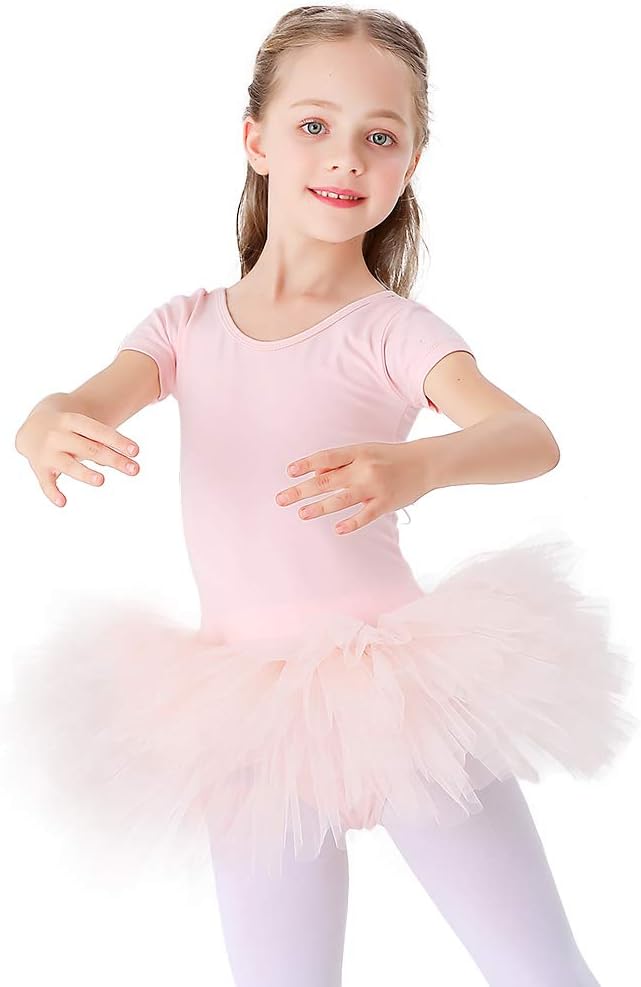 Bezioner Girls' Ballet Tutu Dress Cotton Dance Leotard with Skirt Short Sleeve B...